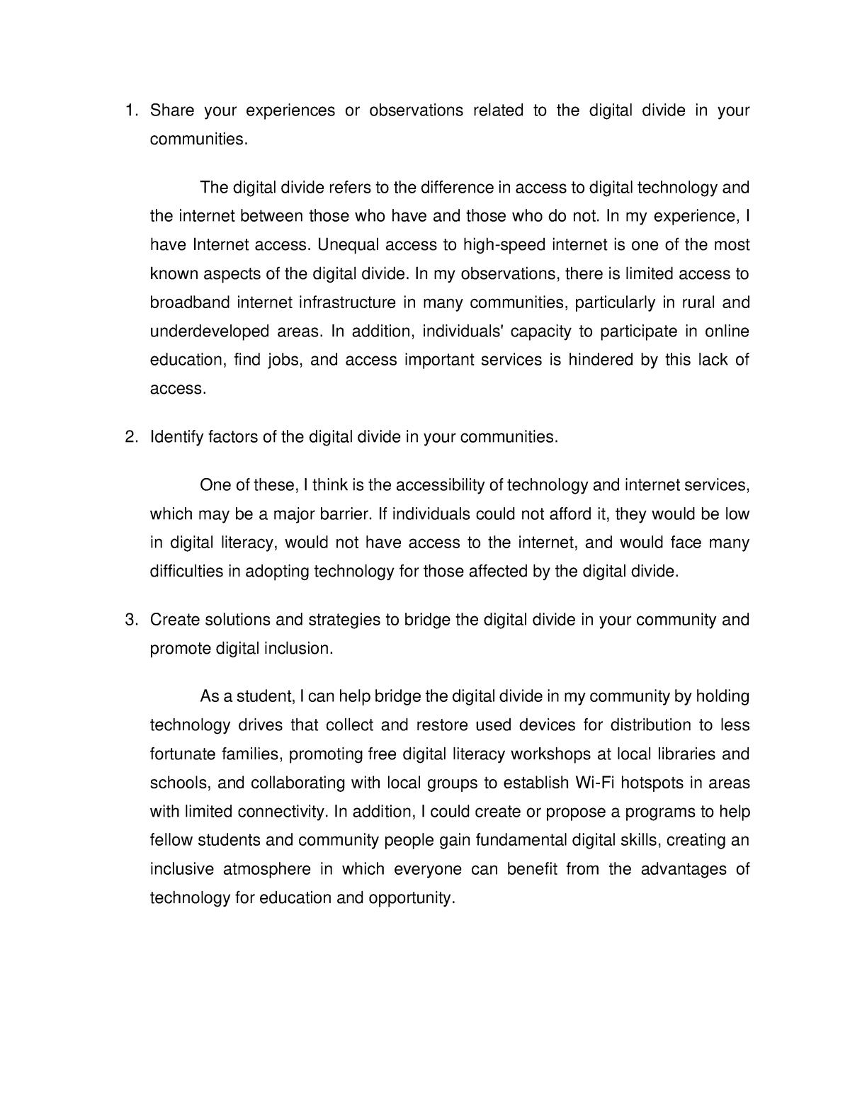 digital divide assignment