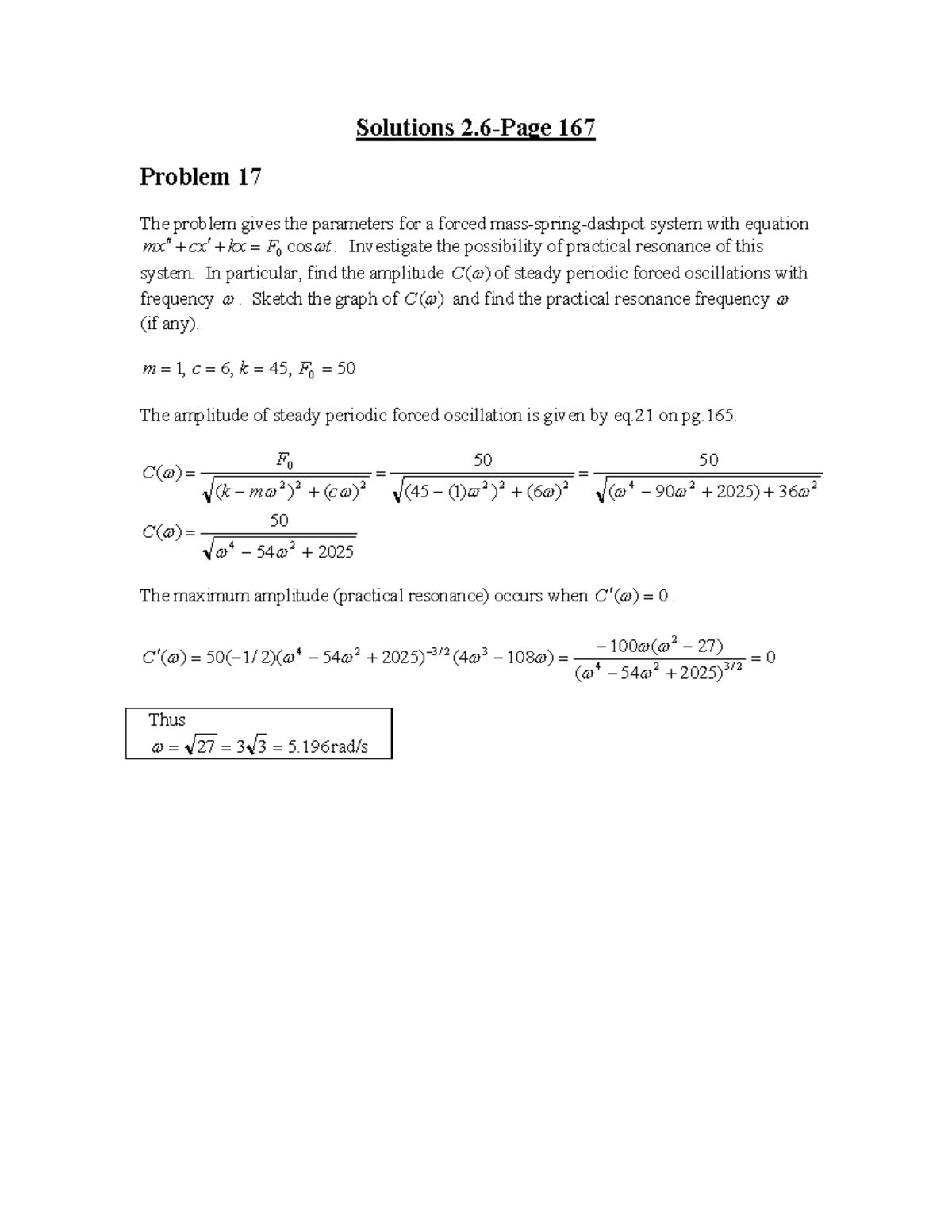 2 6b - Solutions 2-Page 167 Problem 17 The problem gives the parameters ...