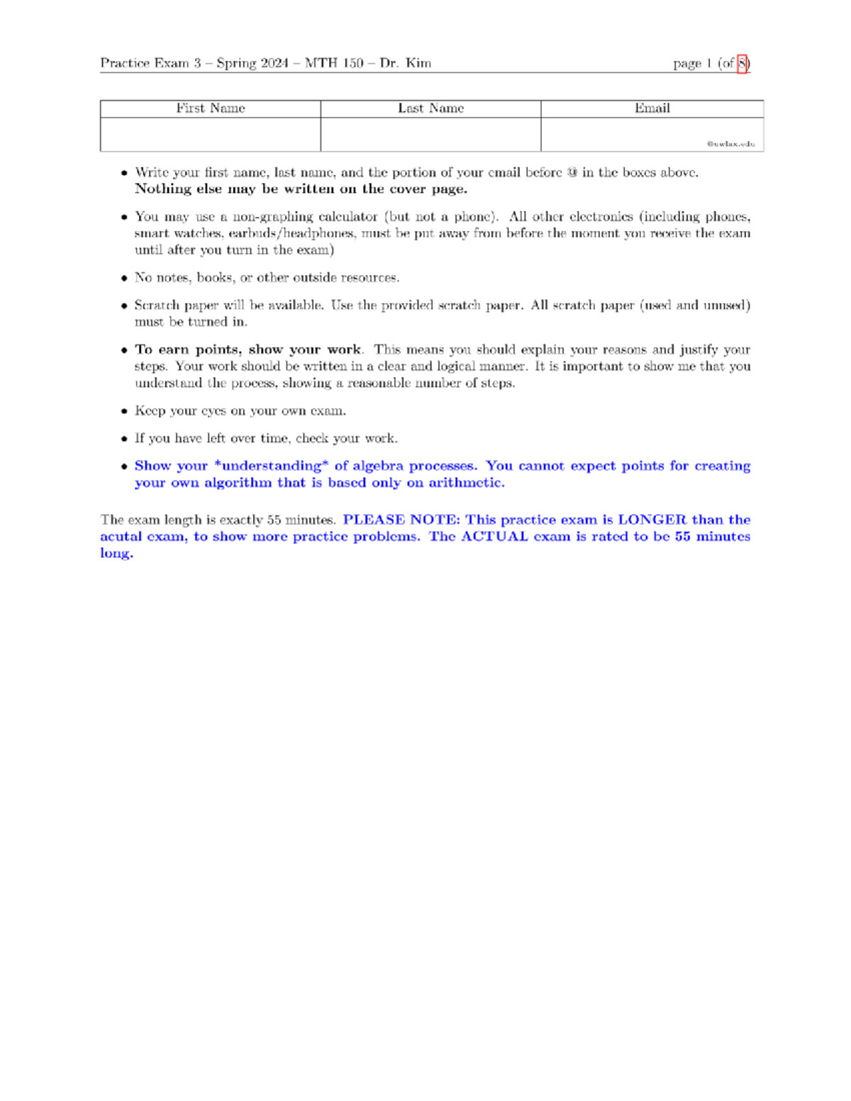 Practice exam3key Corrected April 15 - MTH 150 - Studocu