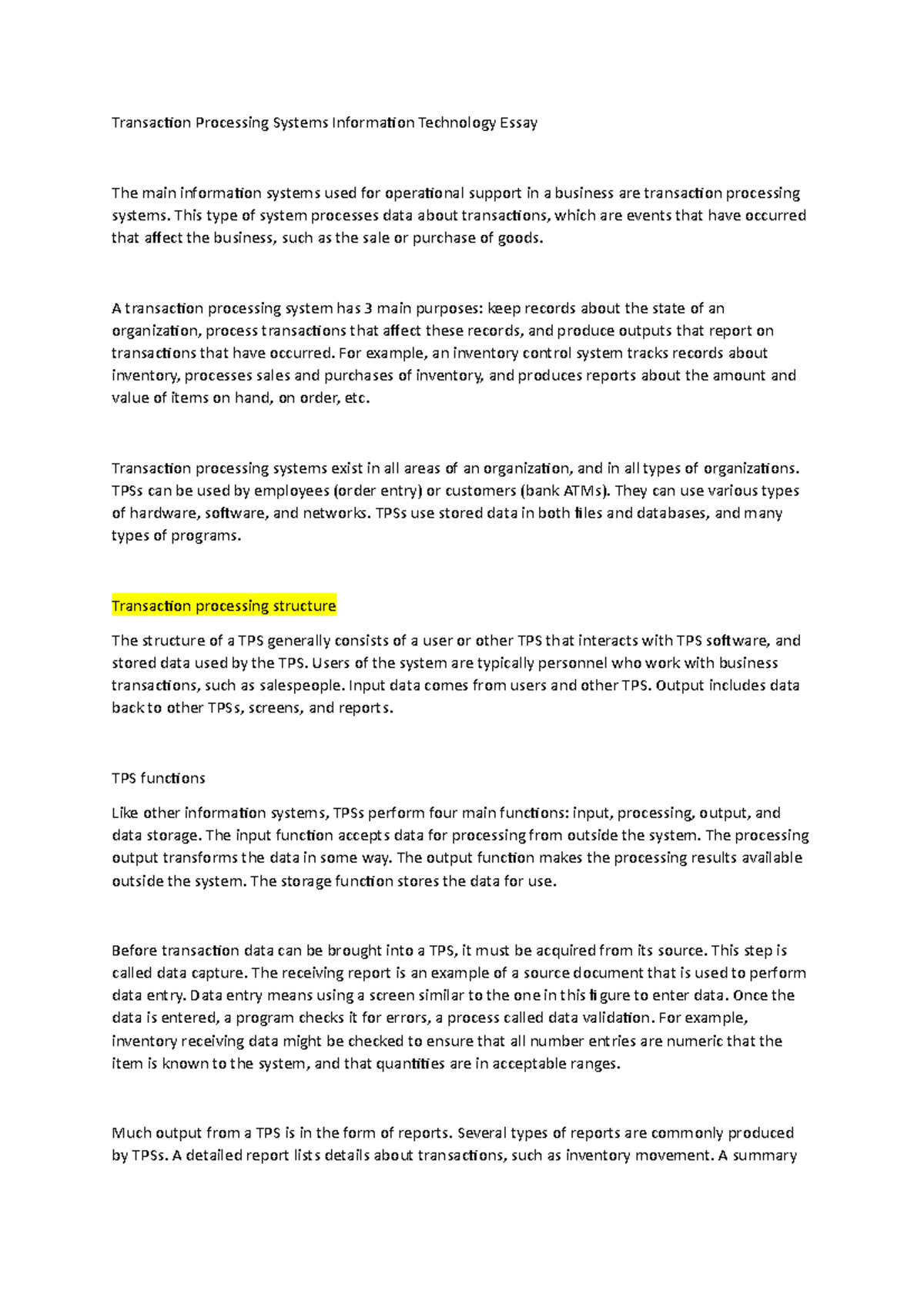 Information systems 4 - Lecture notes 4.1.2 - Transaction Processing ...