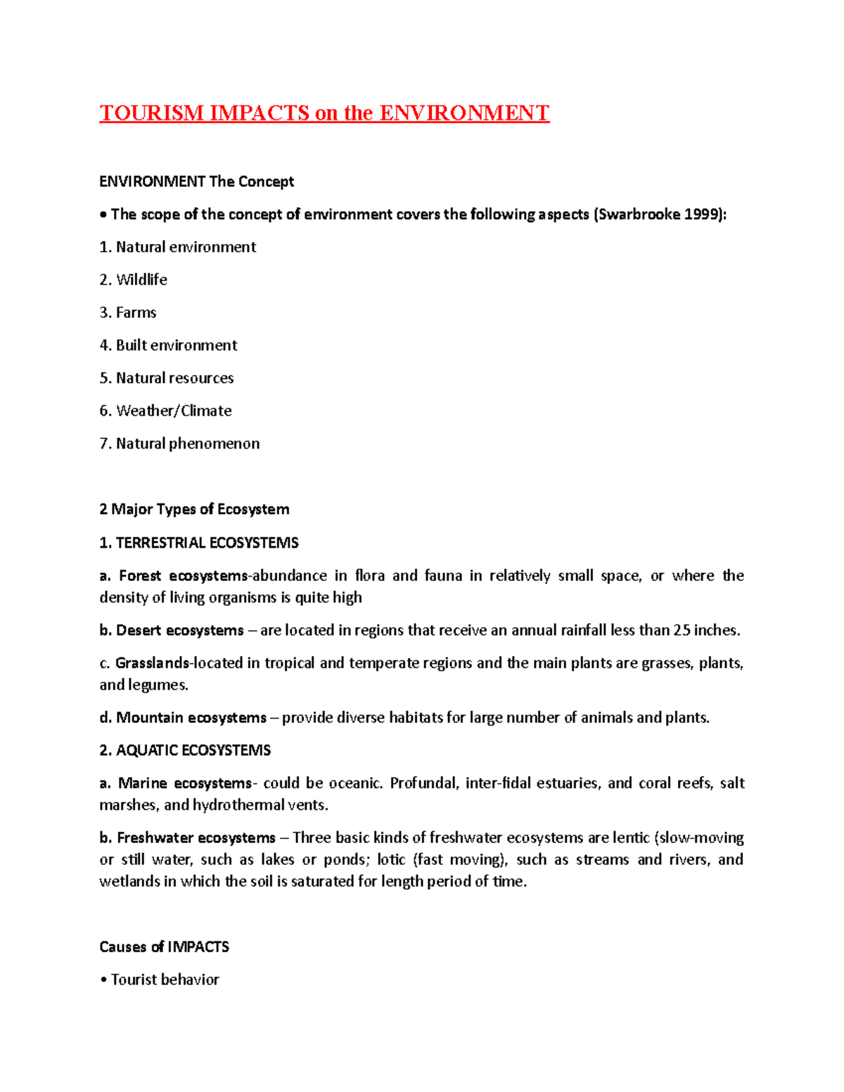 Tourism Impacts on the Environment - TOURISM IMPACTS on the ENVIRONMENT ...