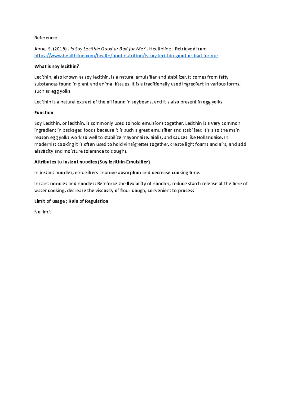 Case StudySoy Lecithin in Instant Noodles Food Chemistry UiTM