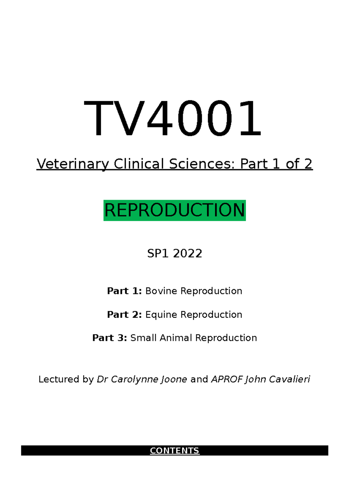 Reproduction - Revision Notes - TV Veterinary Clinical Sciences: Part 1 ...