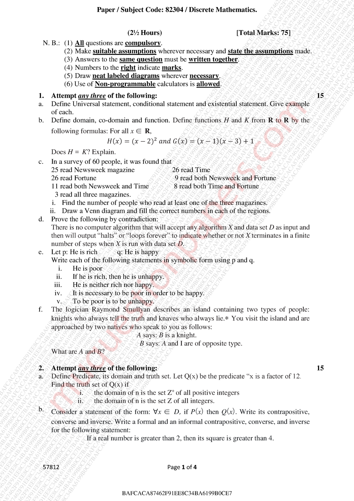 Fybsc-IT SEM1 DM APR19 - 57812 Page 1 of 4 (2½ Hours) [Total Marks: 75 ...