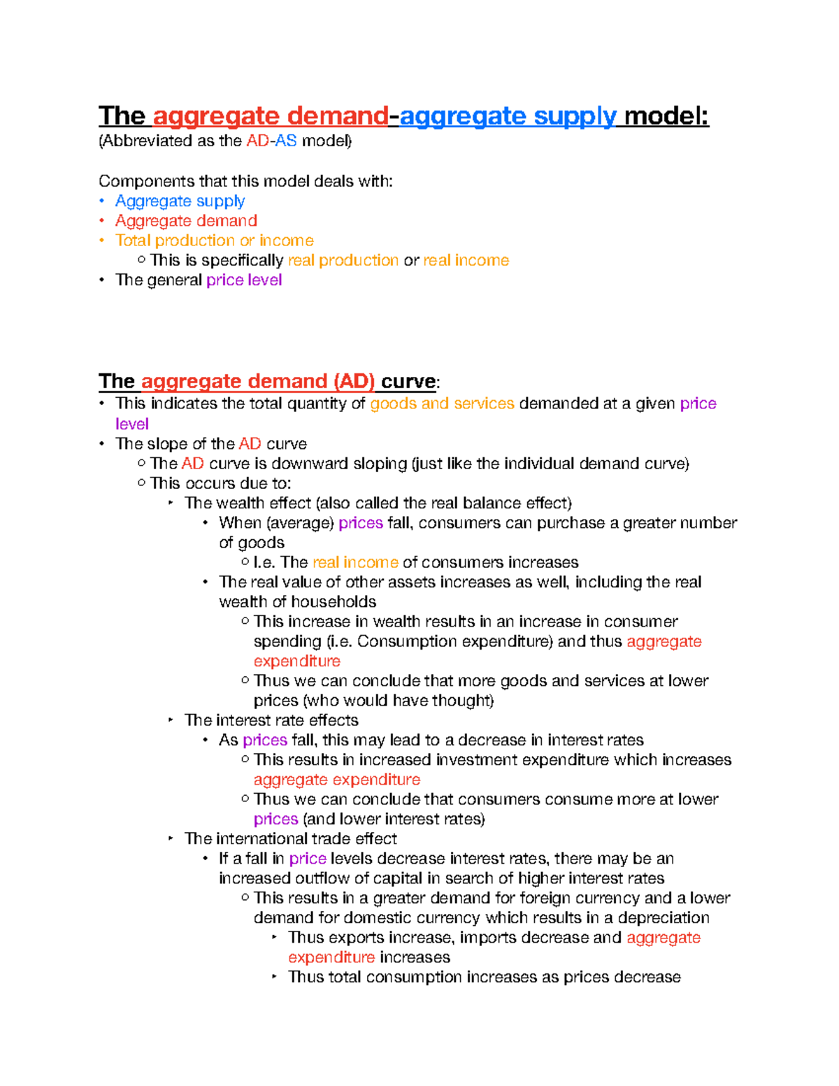 Summary week 8 -chapter 19 - The aggregate supply model: (Abbreviated ...