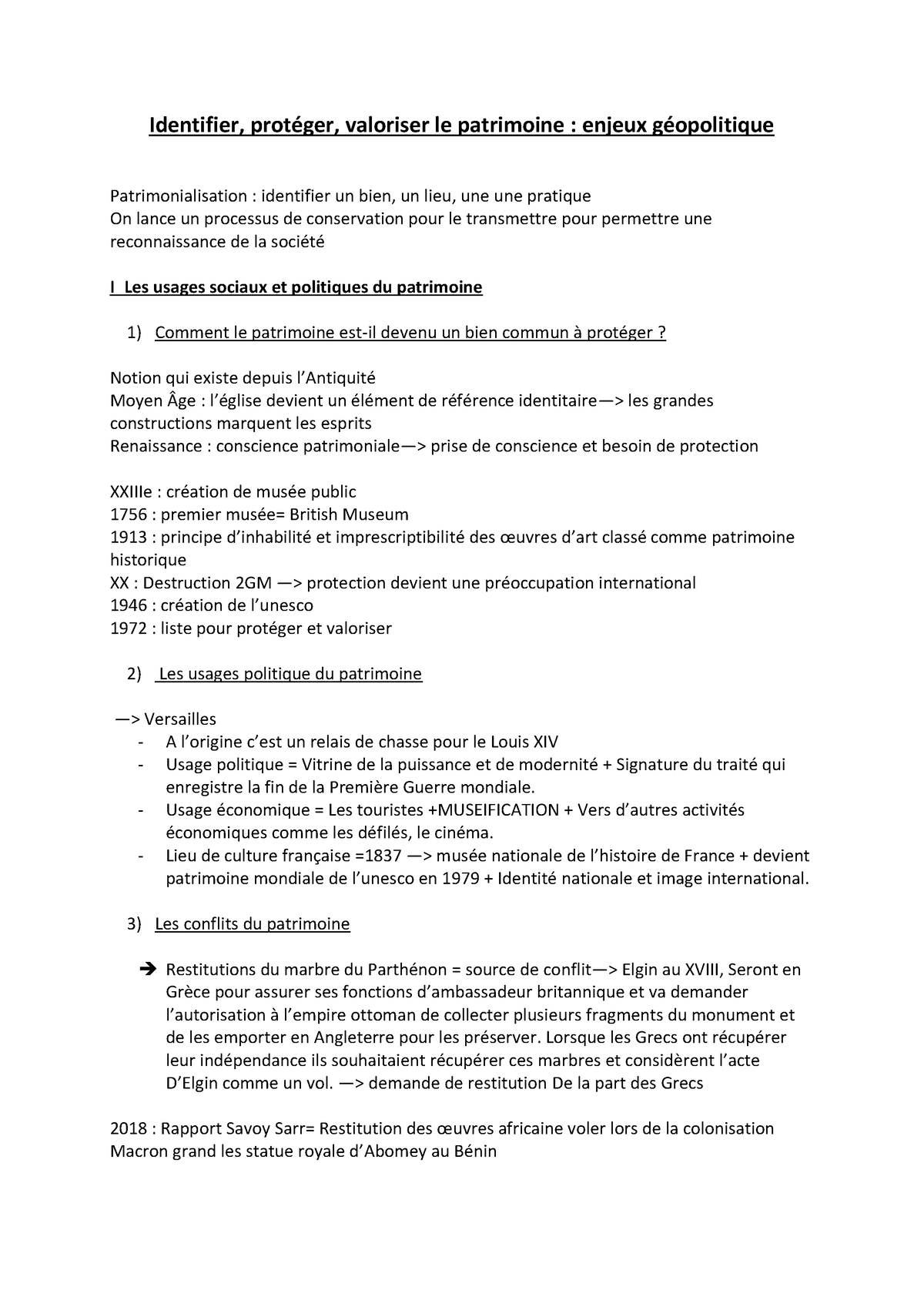 Patrimoine Hggsp - Résumé De Cours - Identifier, ProtÈger, Valoriser Le ...