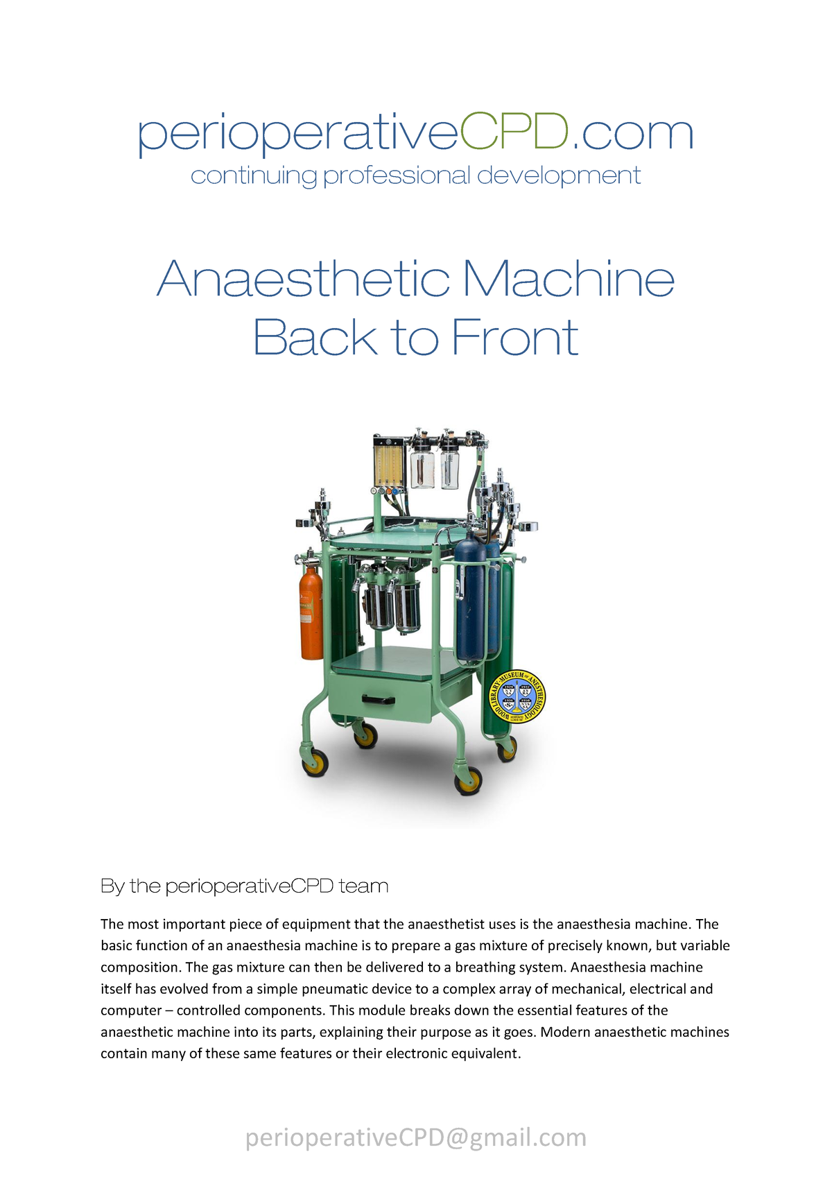 Anaesthetic Machine Basics 2021 - PerioperativeCPD Continuing ...