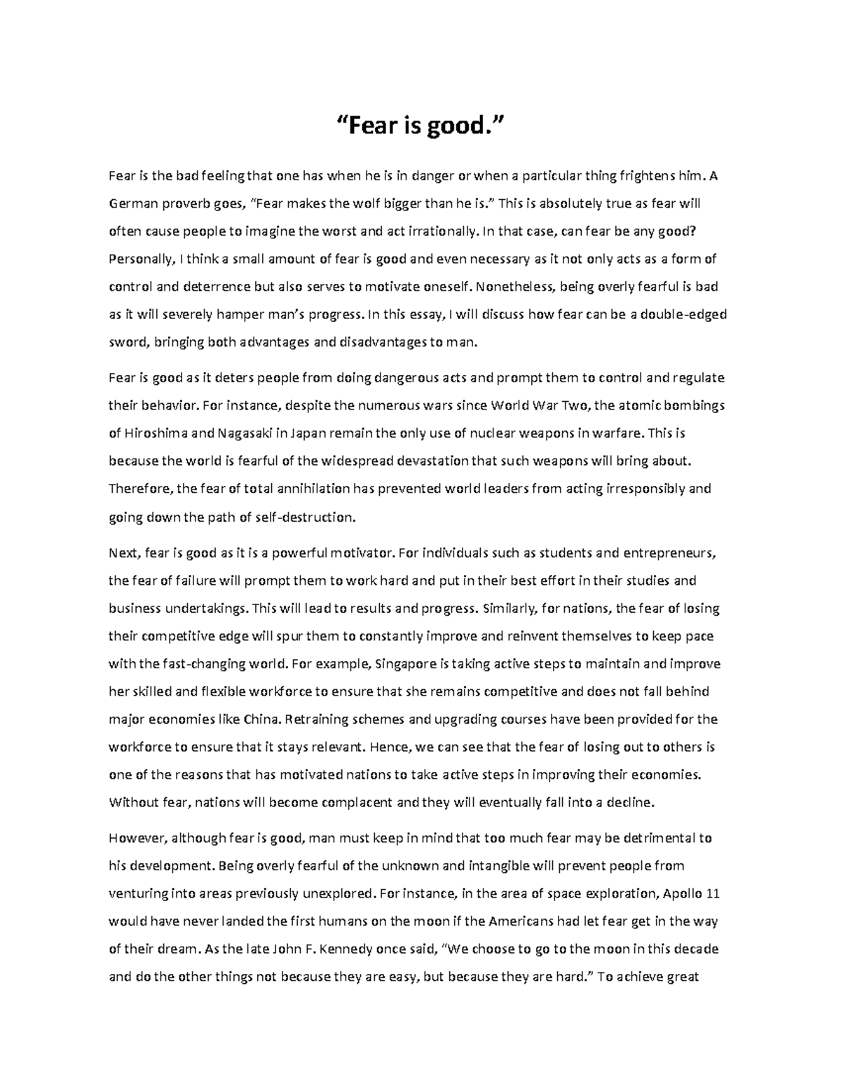 5 paragraph argumentative essay example - “Fear is good.” Fear is the ...