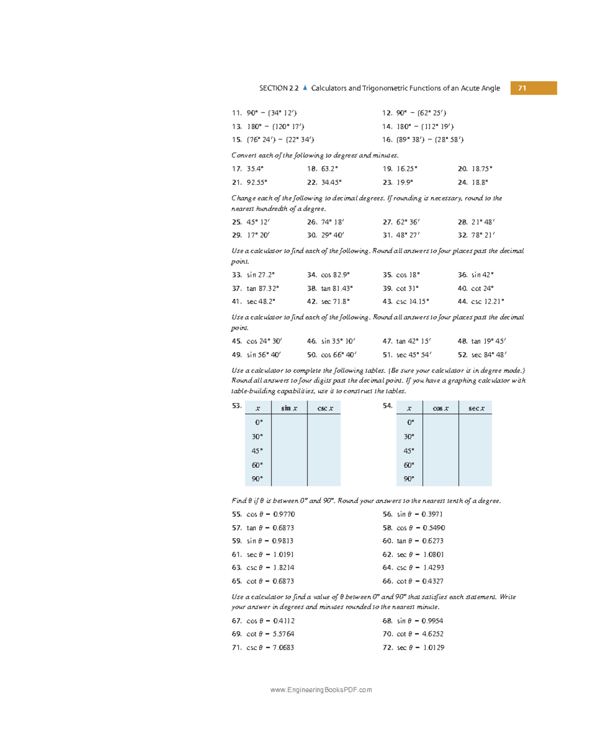 Calculators and Trigonometric Functions of an Acute Angle - 90° (34° 12 ...