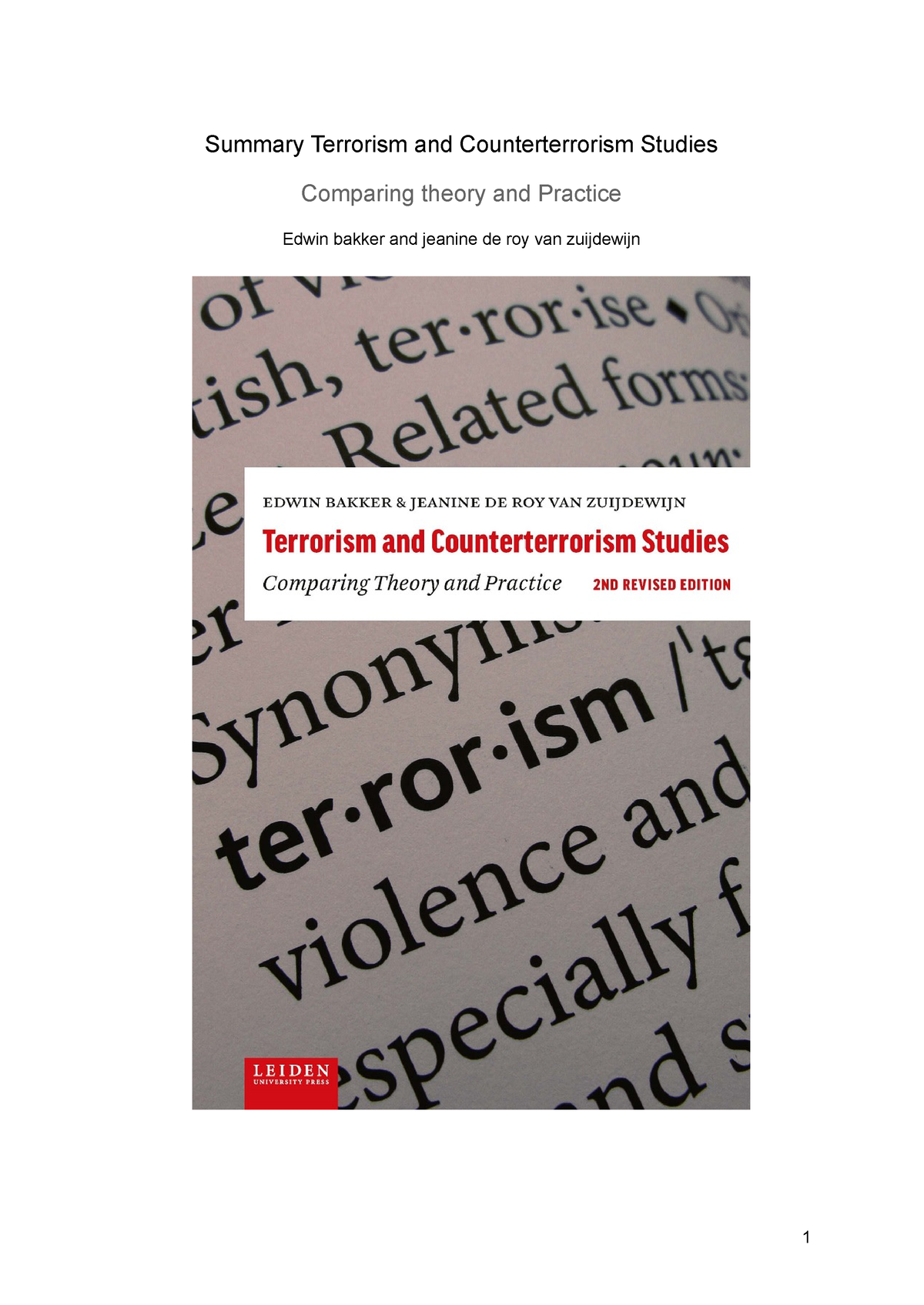 Terrorism And Counterterrorism Studies Comparing Theory And Practice ...