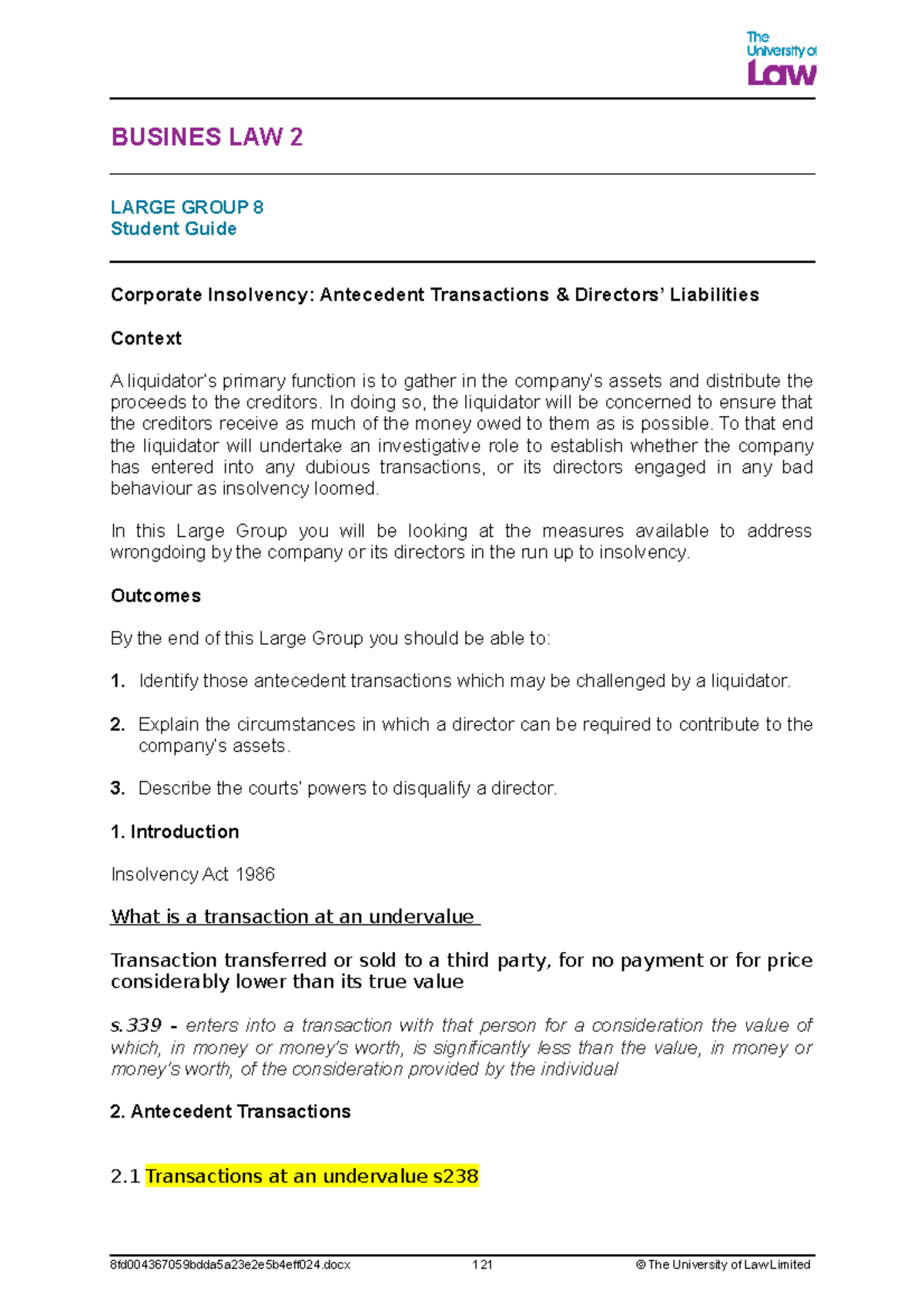 LG8 SG - lg8 sg - BUSINES LAW 2 LARGE GROUP 8 Student Guide Corporate ...