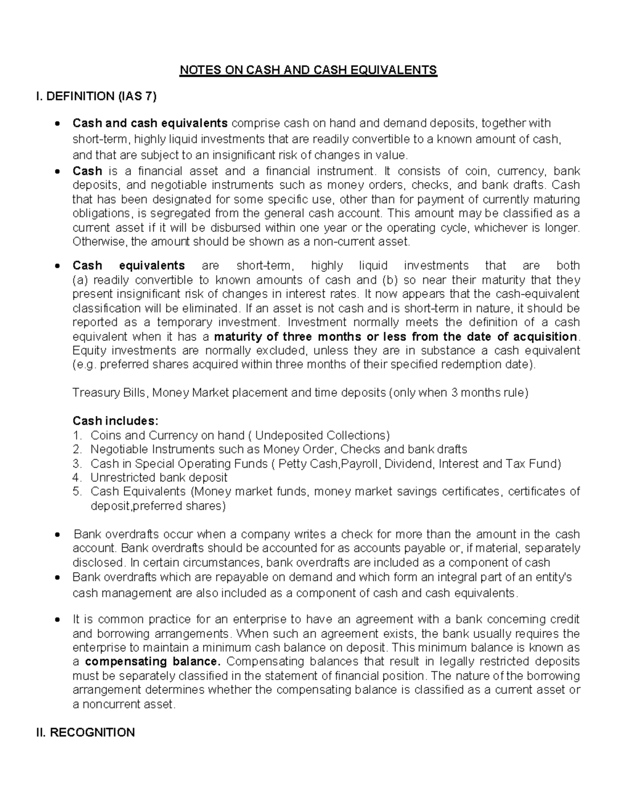 Cash And Cash Equivalent Notes - Notes On Cash And Cash Equivalents I 