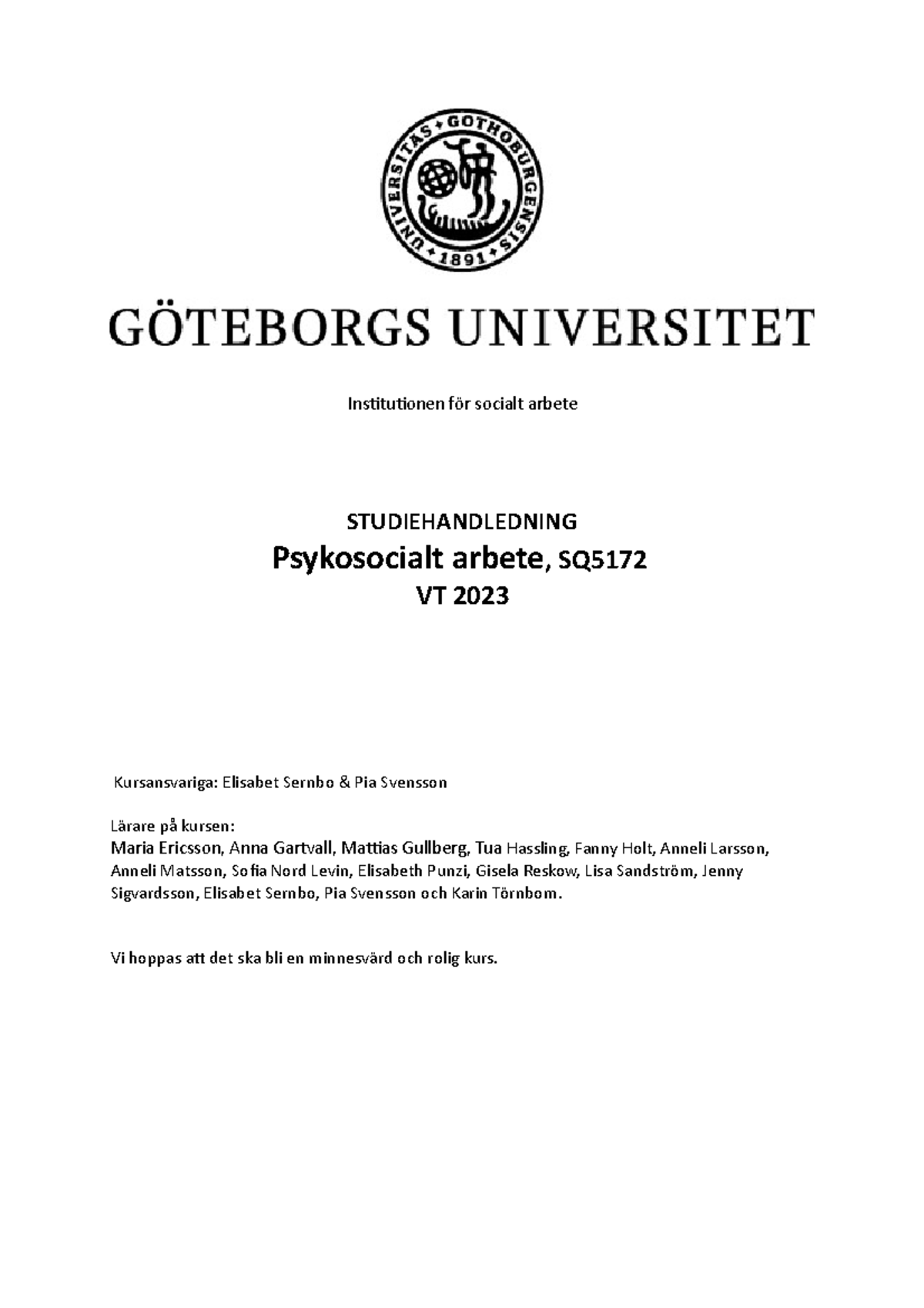 SQ5172 Studiehandledning VT2023 - 230123 - Institutionen För Socialt ...