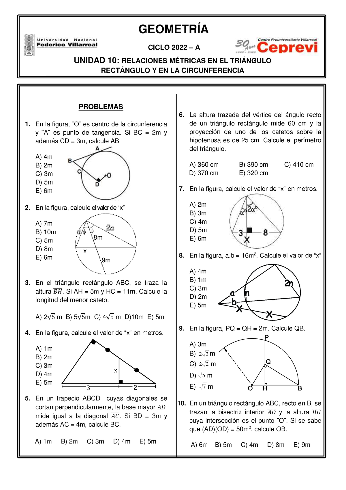 Geometría 10 - DDF - UNIDAD 10: RELACIONES MÉTRICAS EN EL TRIÁNGULO ...