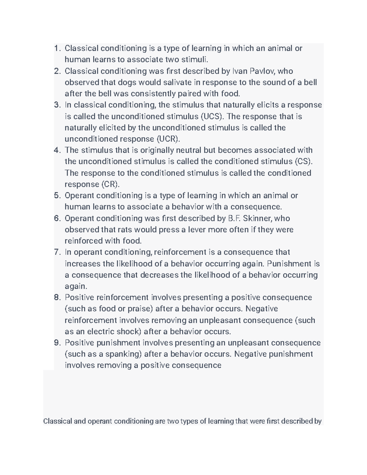 Classical and operant conditioning - 1. Classical conditioning is a ...