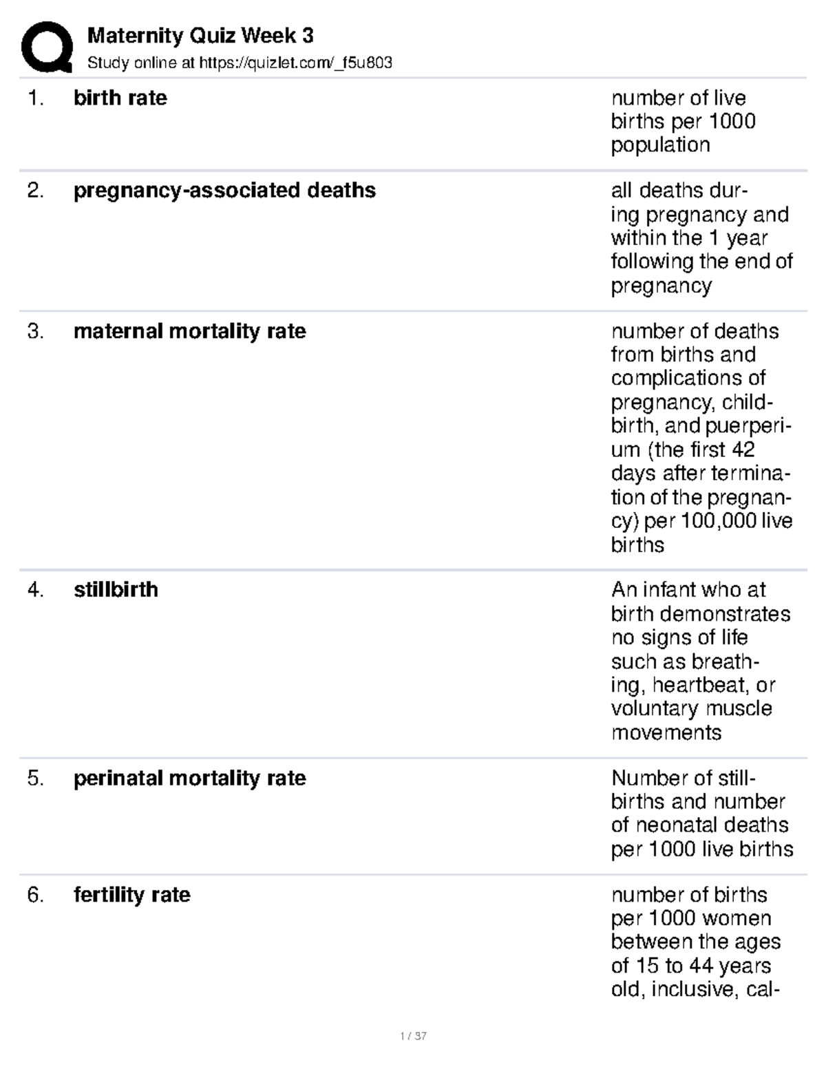 Nursing-maternityquiz 3studyguide - Study online at quizlet/_f5u birth ...