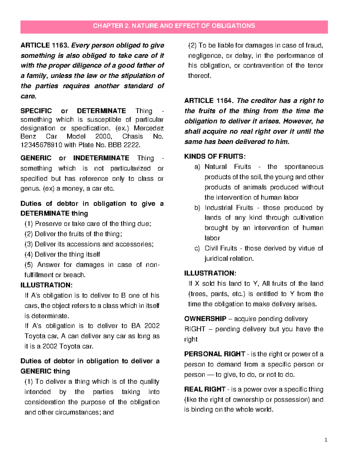 Chapter 2 NATURE AND EFFECT OF OBLIGATIONS - ARTICLE 1163. Every Person ...