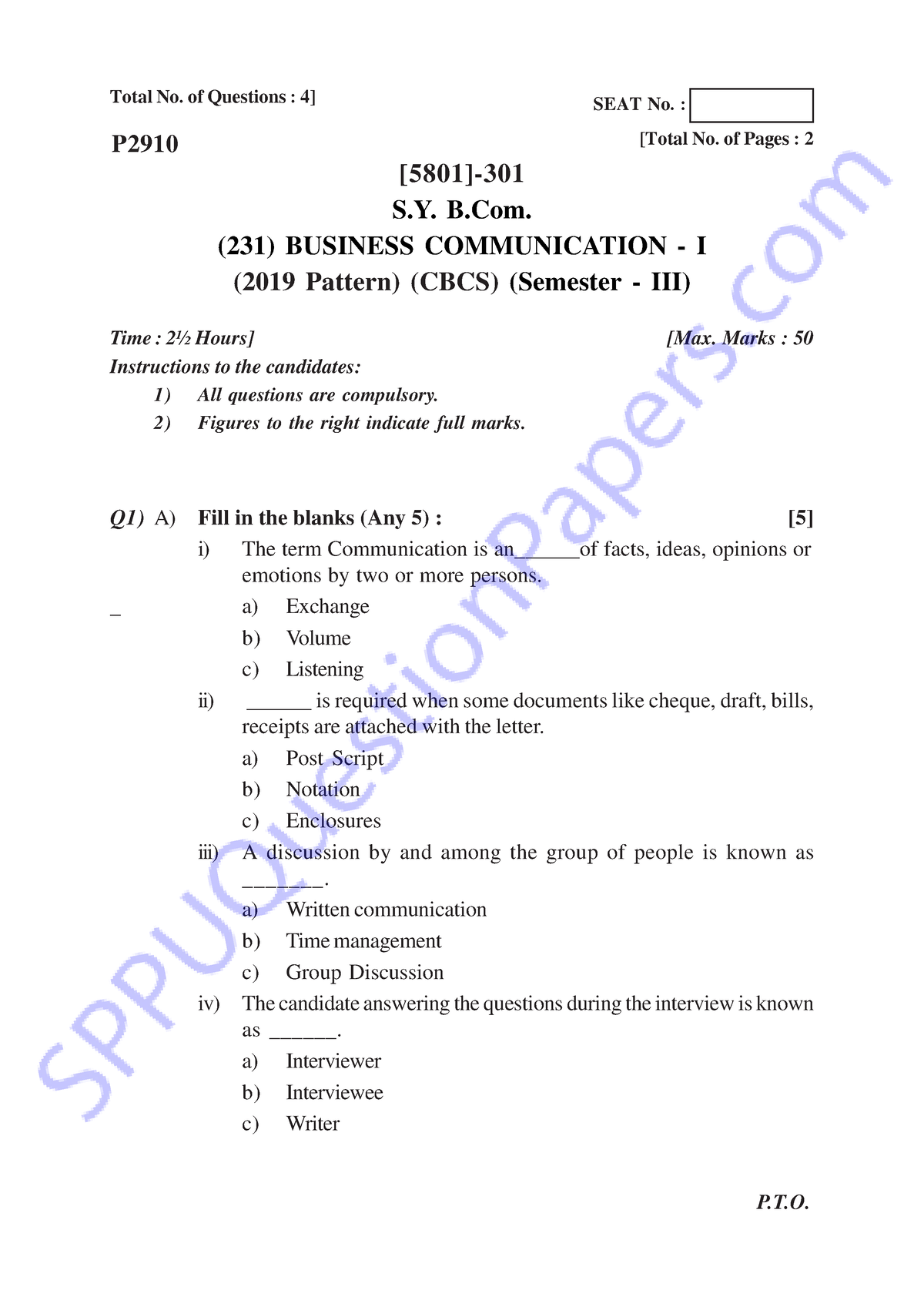 Commerce Bcom Semester-3 2022 April Business-communication-i-2019 ...