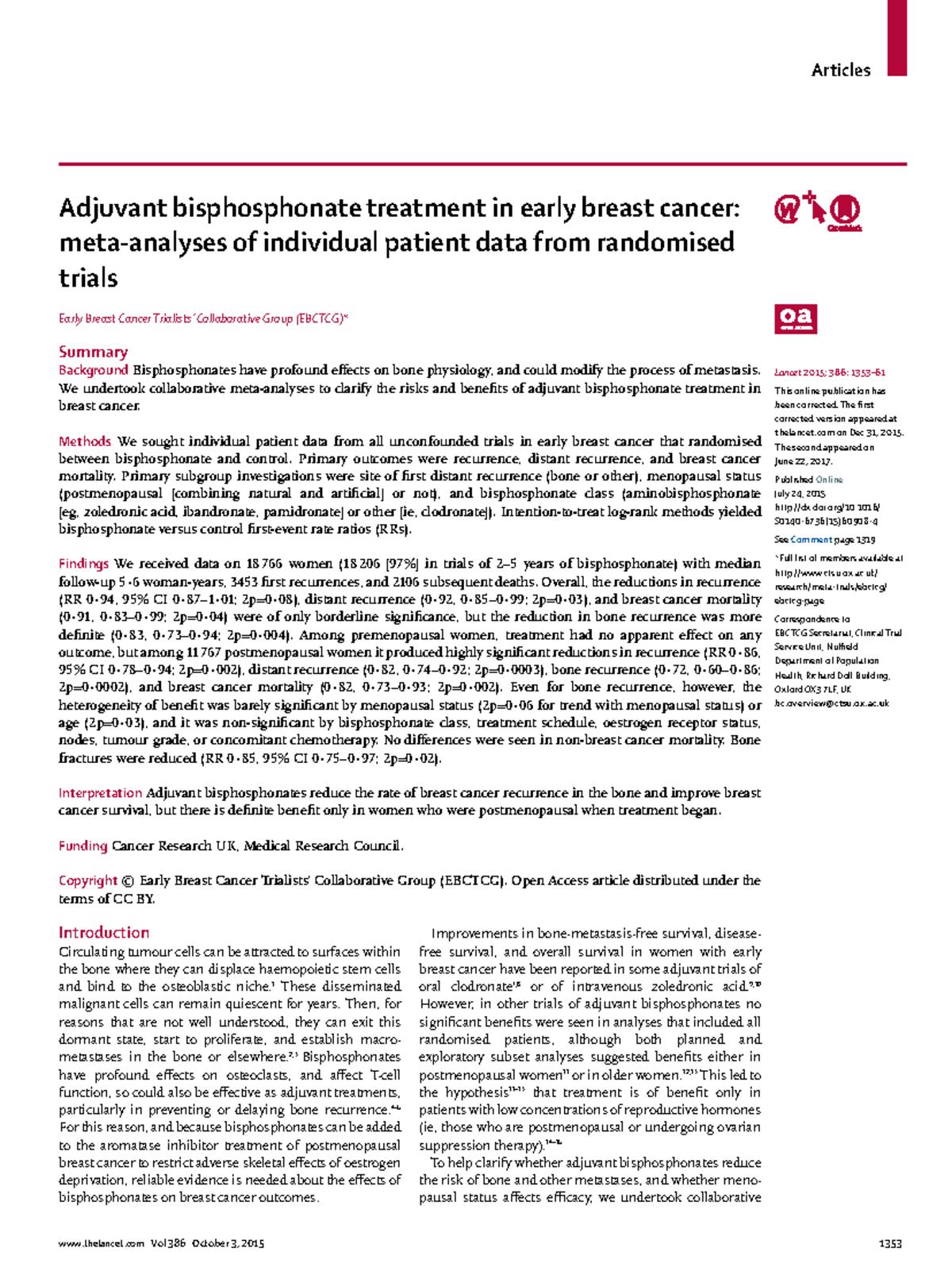 Bisfosfonati In Adiuvante Adjuvant Bisphosphonate Treatment In Early