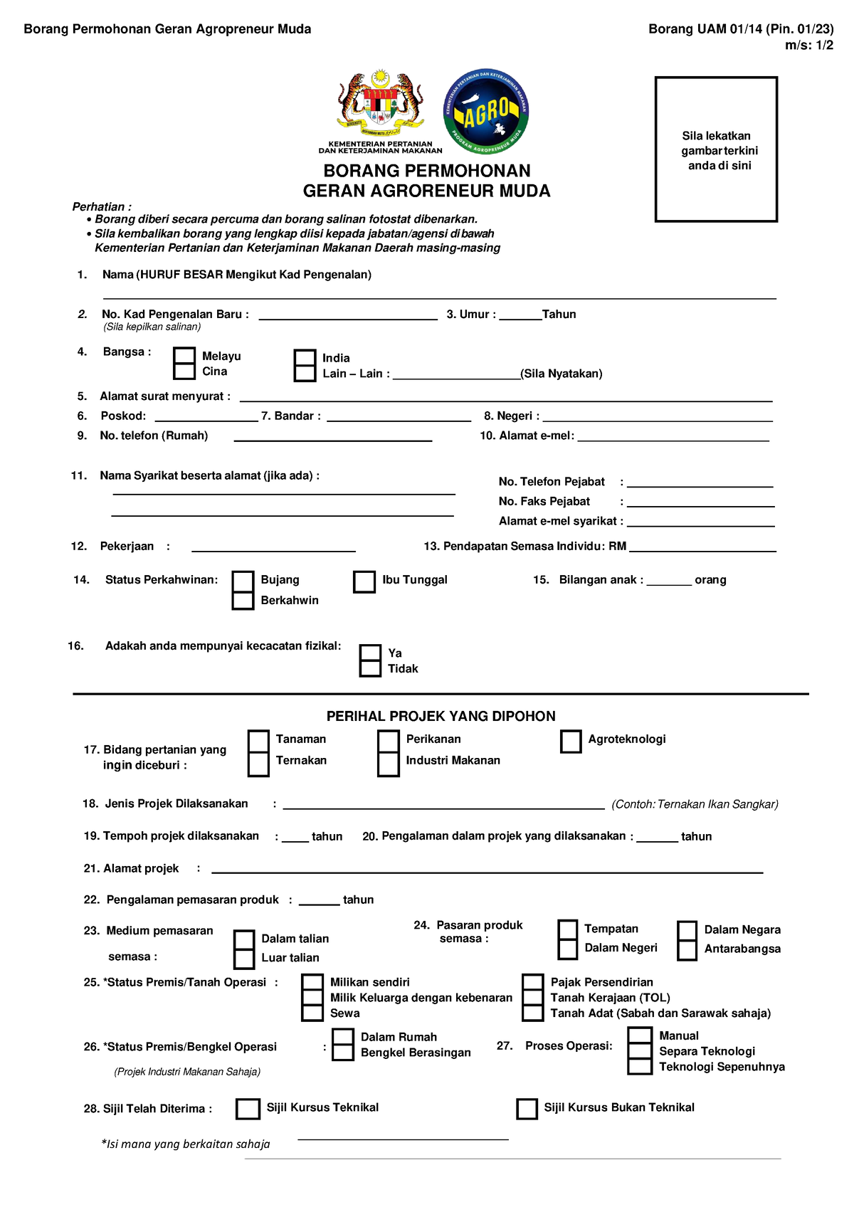 Lampiran 2 - Borang Permohonan Agropreneur Muda 2023 - Borang ...
