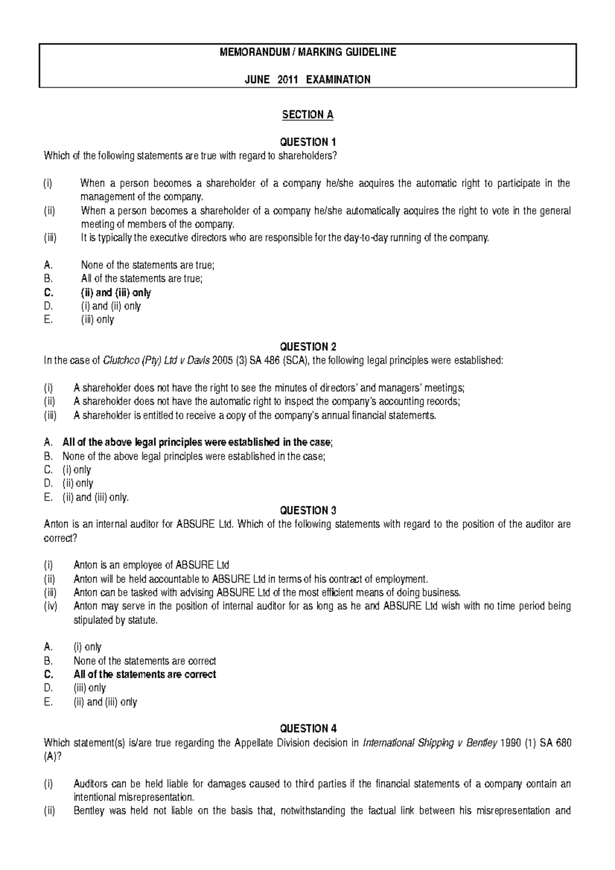 Exam 9 2012, questions - MEMORANDUM / MARKING GUIDELINE JUNE 2011 ...