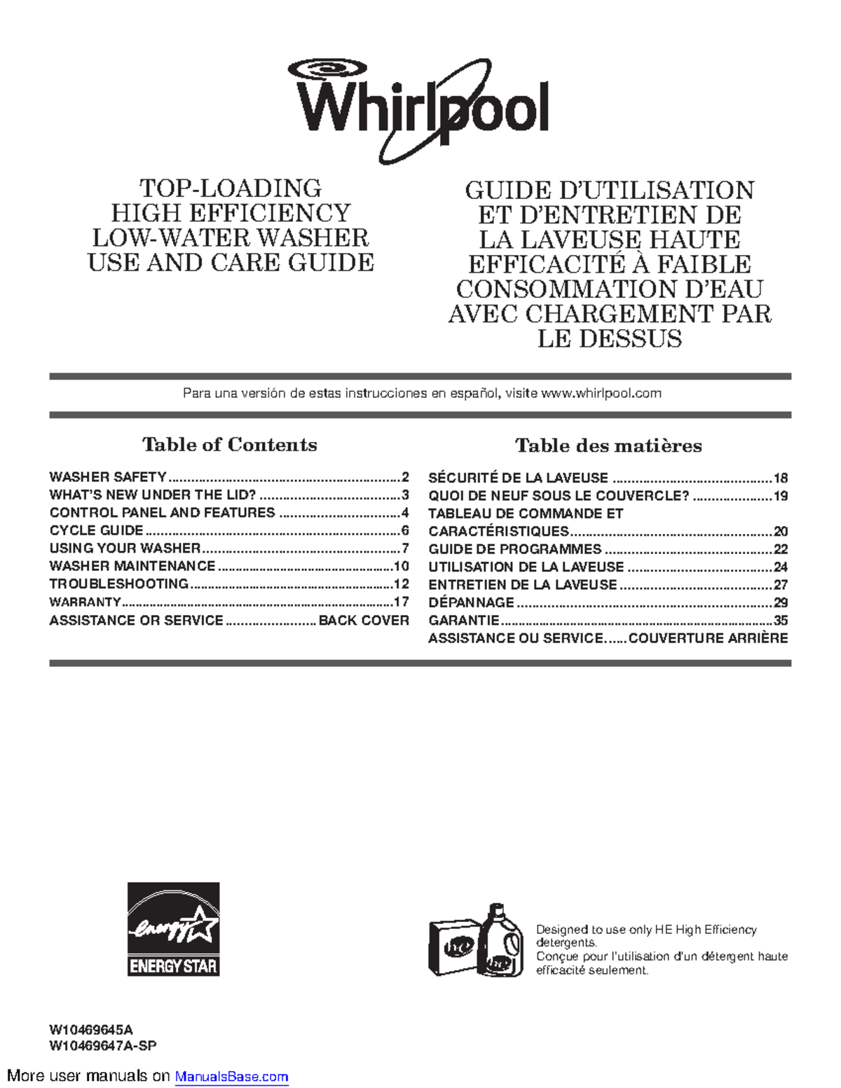 WTW4950XW Reparscion de lavadoras W10469645A W10469647ASP Designed