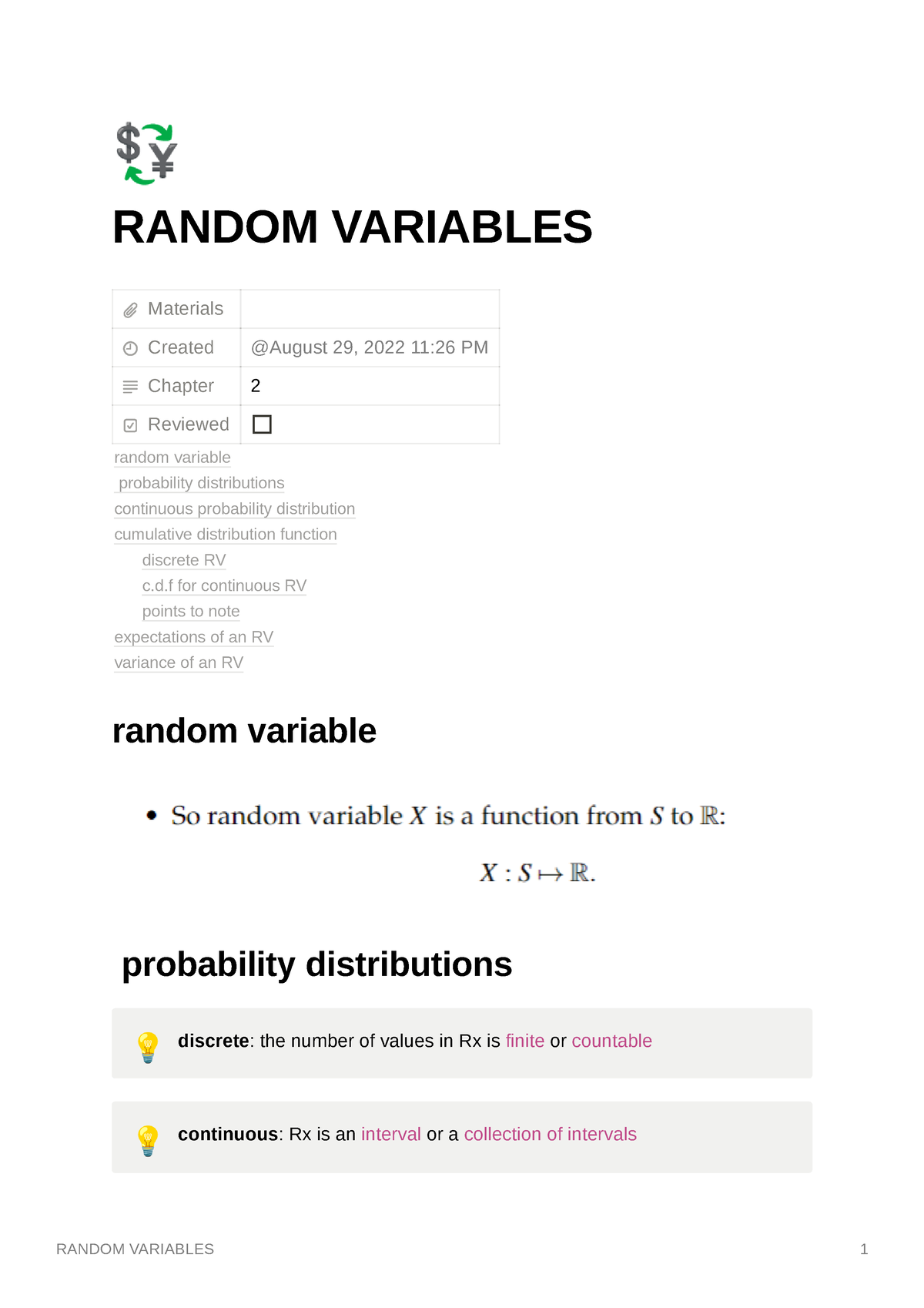 Random Variables - Notes - RANDOM VARIABLES Materials Created Chapter 2 ...