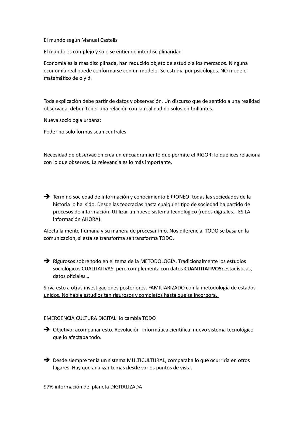 El mundo según Manuel Castells - El mundo según Manuel Castells El mundo es  complejo y solo se - Studocu