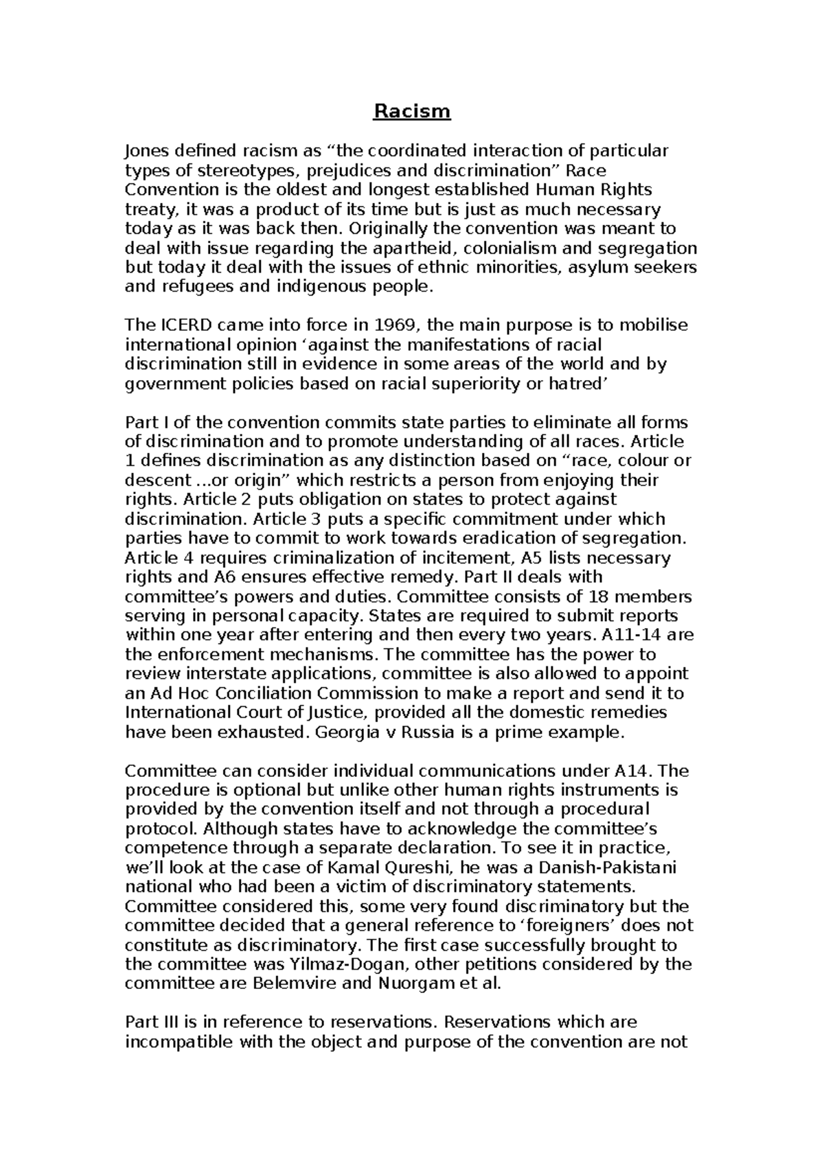 Racism - Racism Jones defined racism as “the coordinated interaction of ...