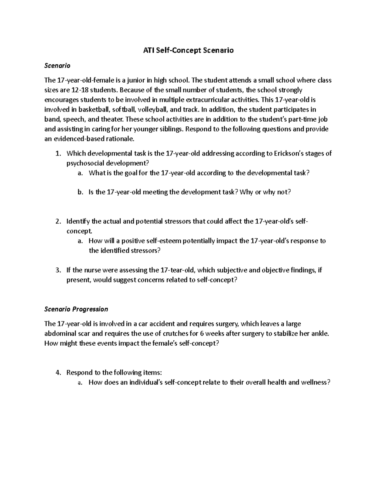 Ati self concept case study student ati self concept scenario