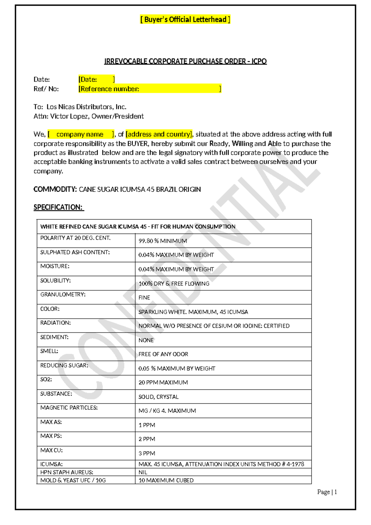 Sample - ICPO - MT103 - Containers - [ Buyer’s Official Letterhead ...