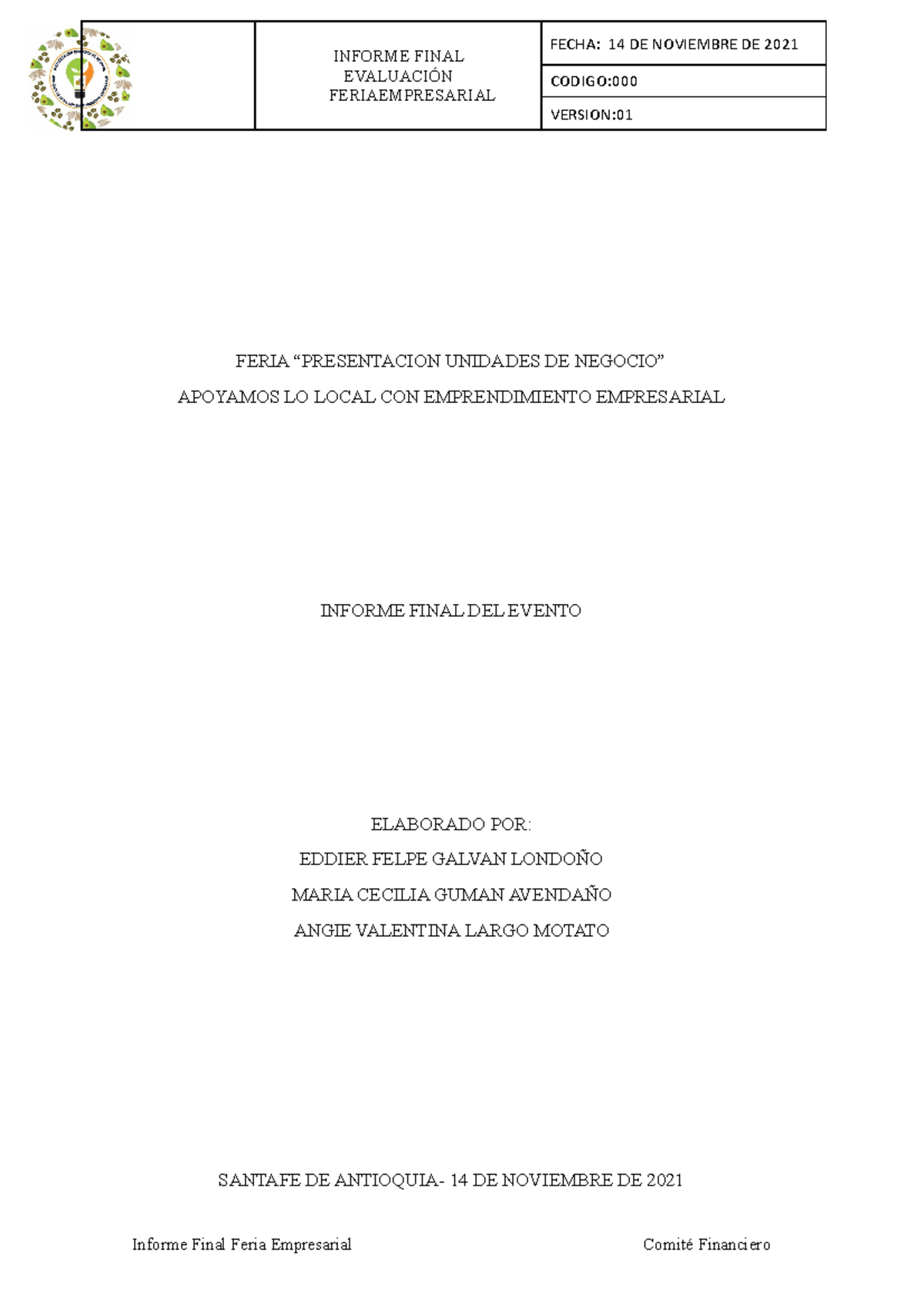 Informe Feria Gestion Empresarial - INFORME FINAL EVALUACIÓN ...