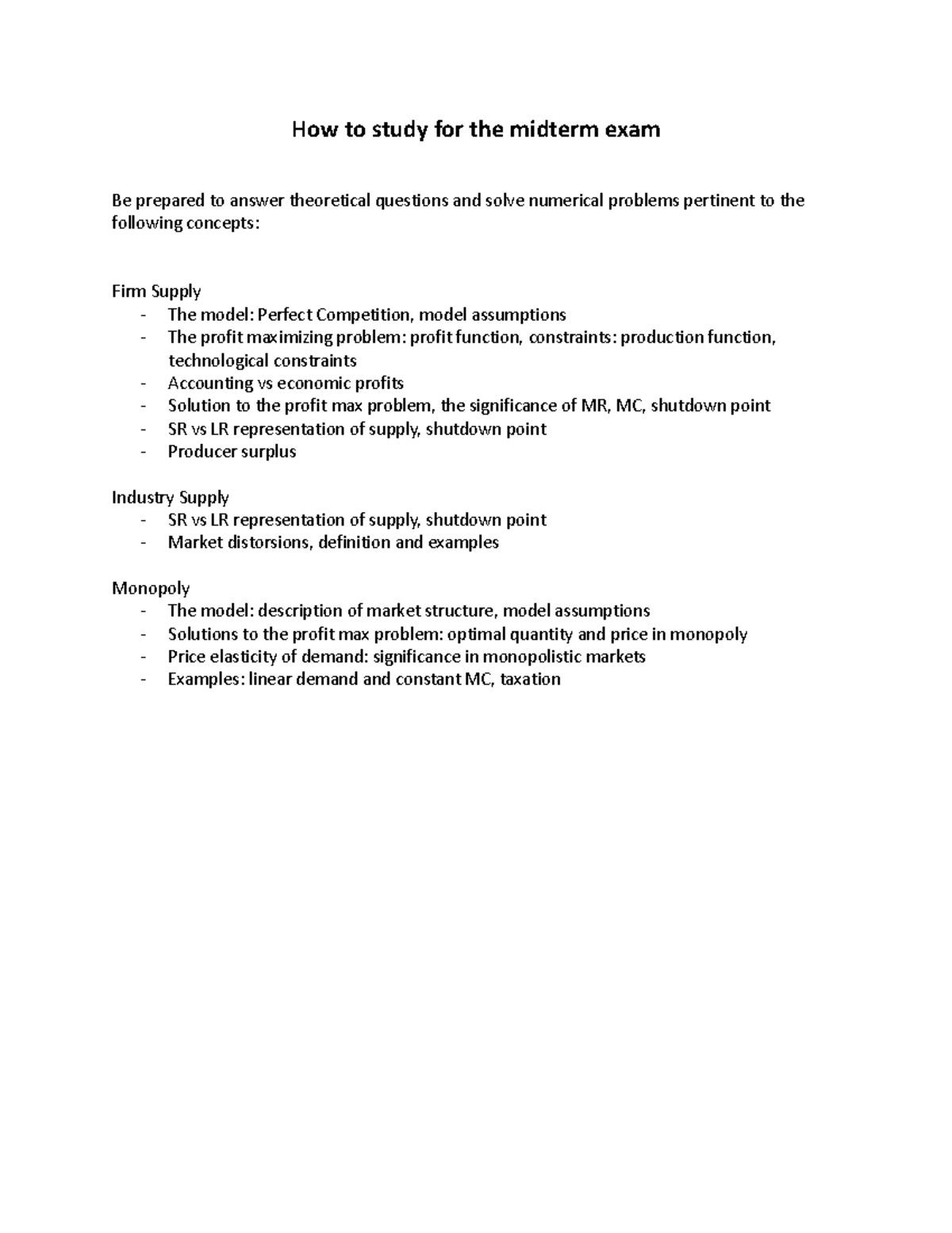 How to study for the midterm exam Econ 302 - How to study for the ...