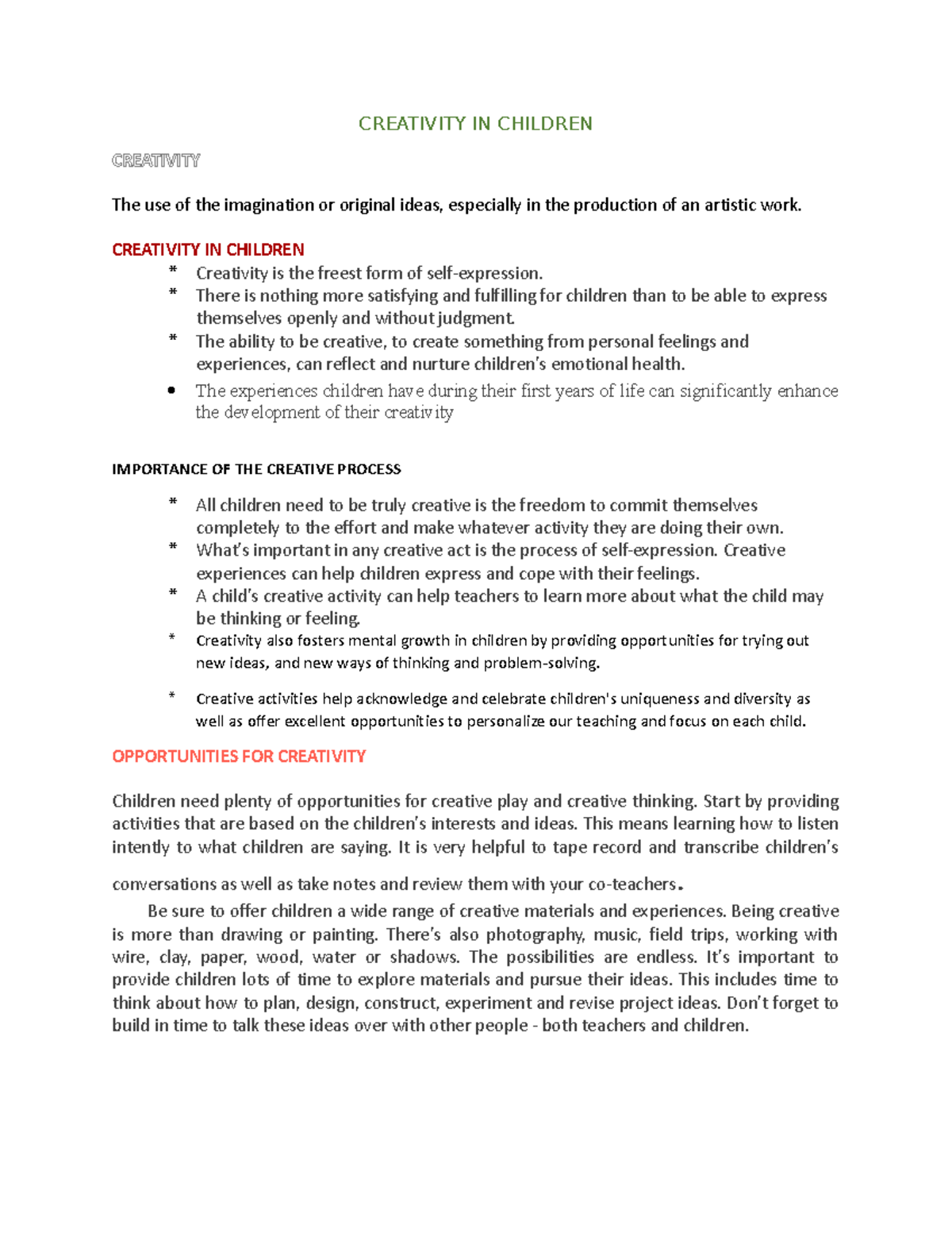 Creativity IN Children - CREATIVITY IN CHILDREN CREATIVITY The use of ...