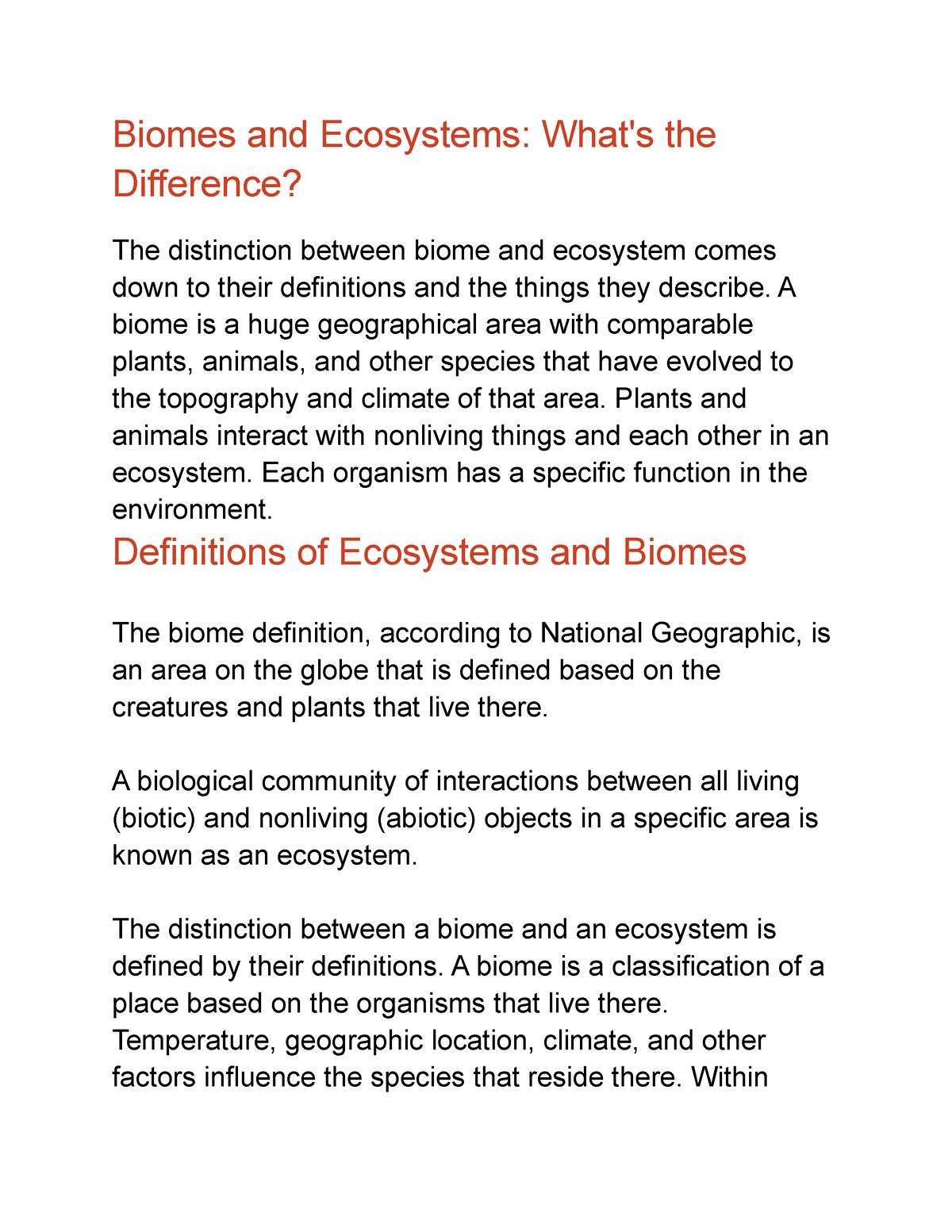 essay about ecosystem and biomes