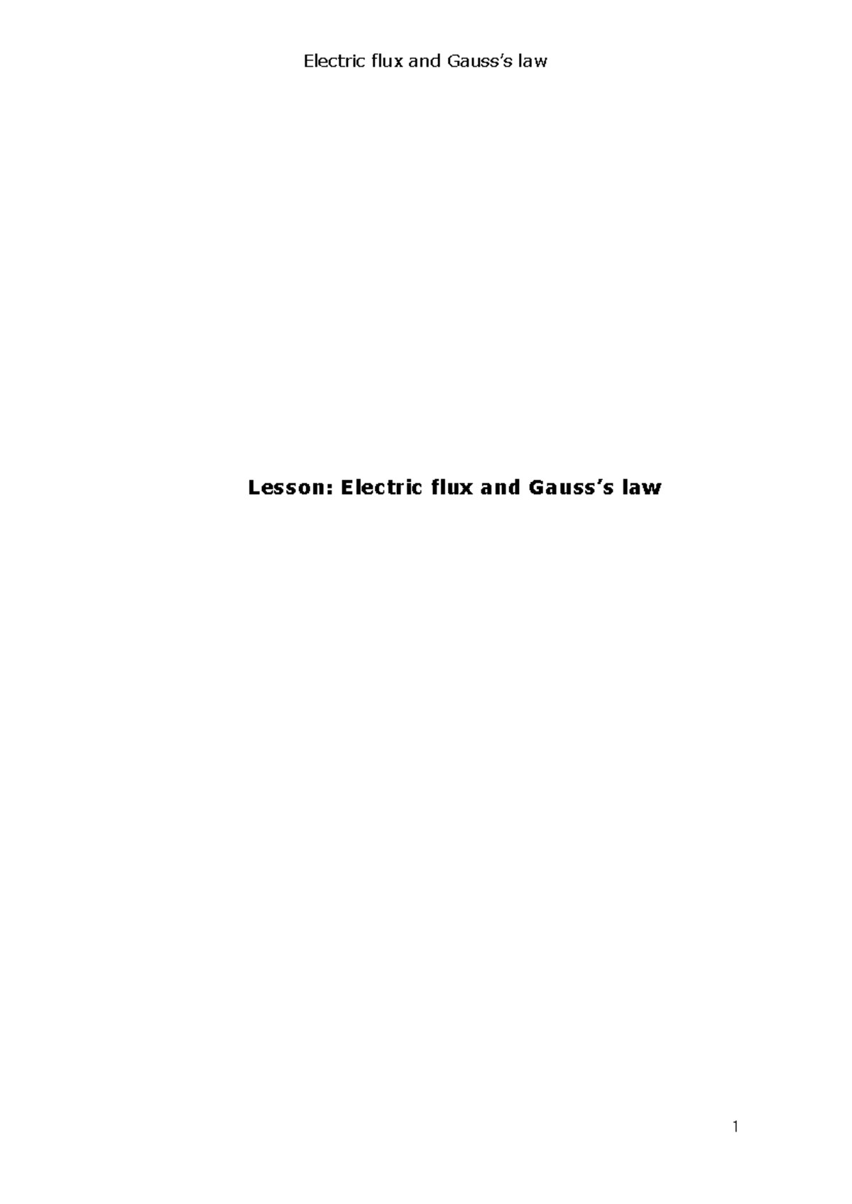 Pptcn 171902 - Lecture notes 1 - Lesson: Electric flux and Gauss’s law ...