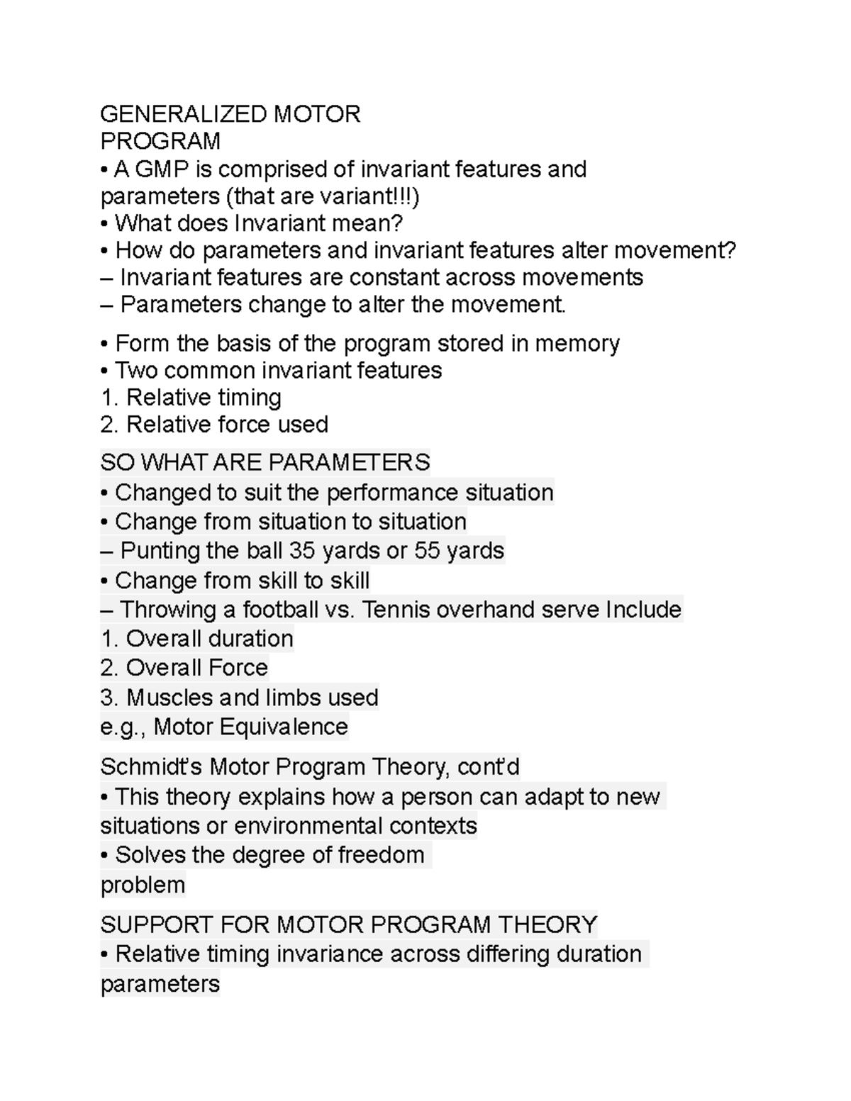 Exsc 304 19 Practice materials with notes GENERALIZED MOTOR PROGRAM
