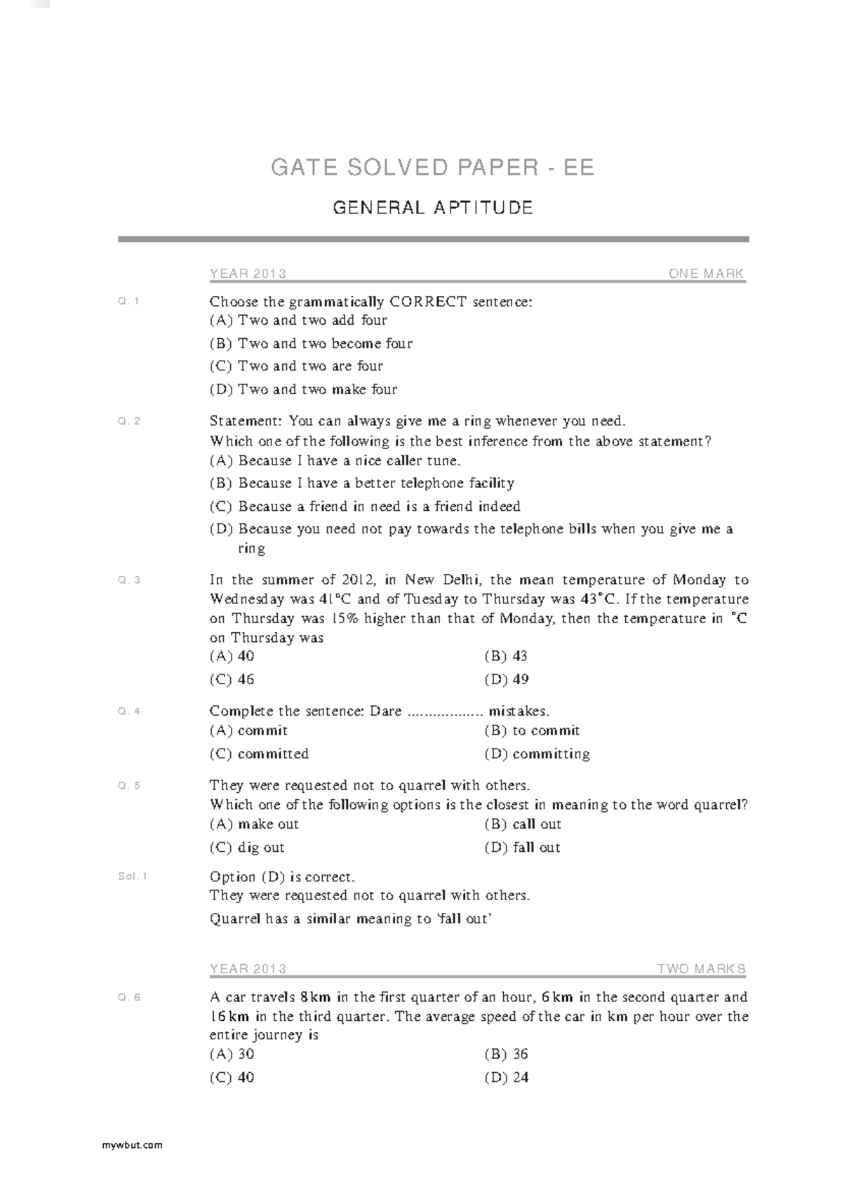 General Aptitude - essential for placement. - GATE SOLVED PAPER - EE ...