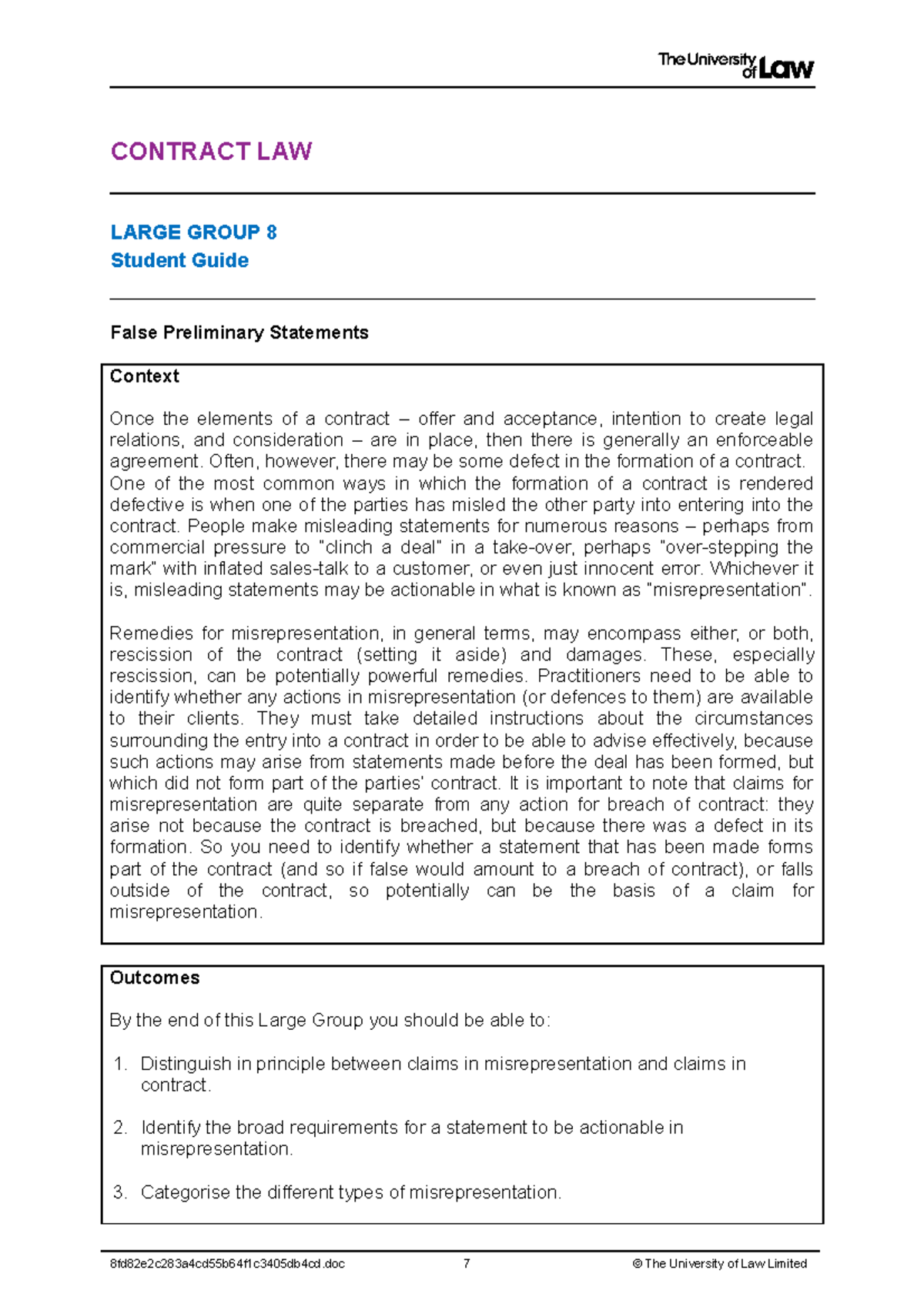 2122 cont lg08 ce01 student guide - CONTRACT LAW LARGE GROUP 8 Student ...