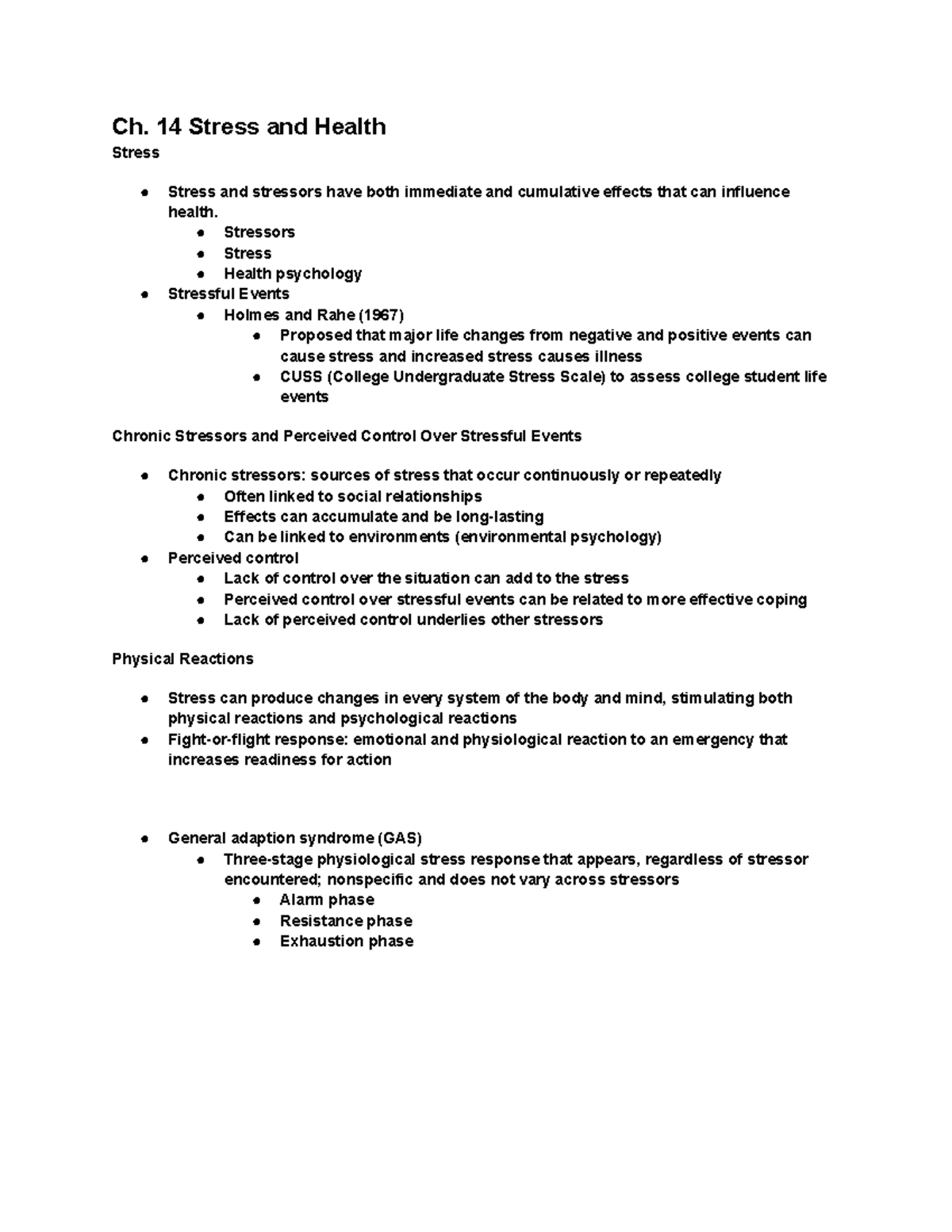 PSY 1411 Ch.14 Stress - Ch. 14 Stress And Health Stress Stress And ...