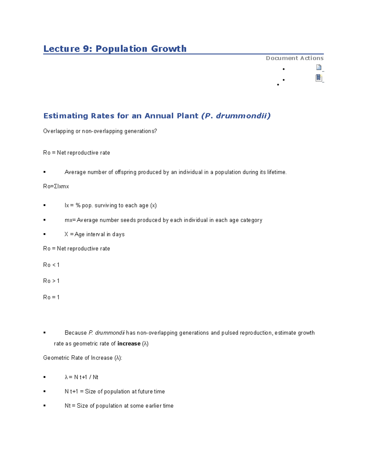 Lecture 9 - Lecture 9: Population Growth Document Actions Estimating ...