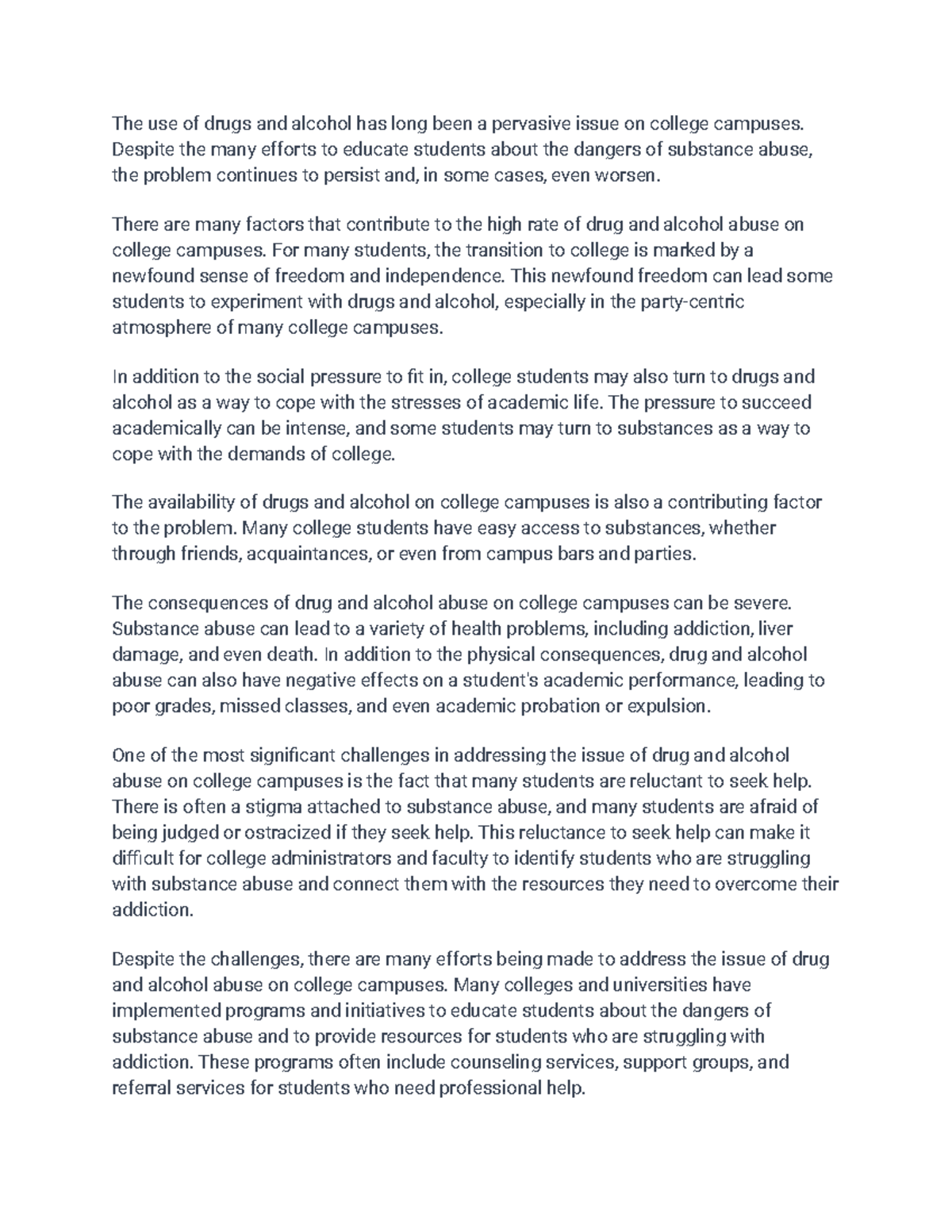 Drugs and Alcohol Use on College Campuses - The use of drugs and ...