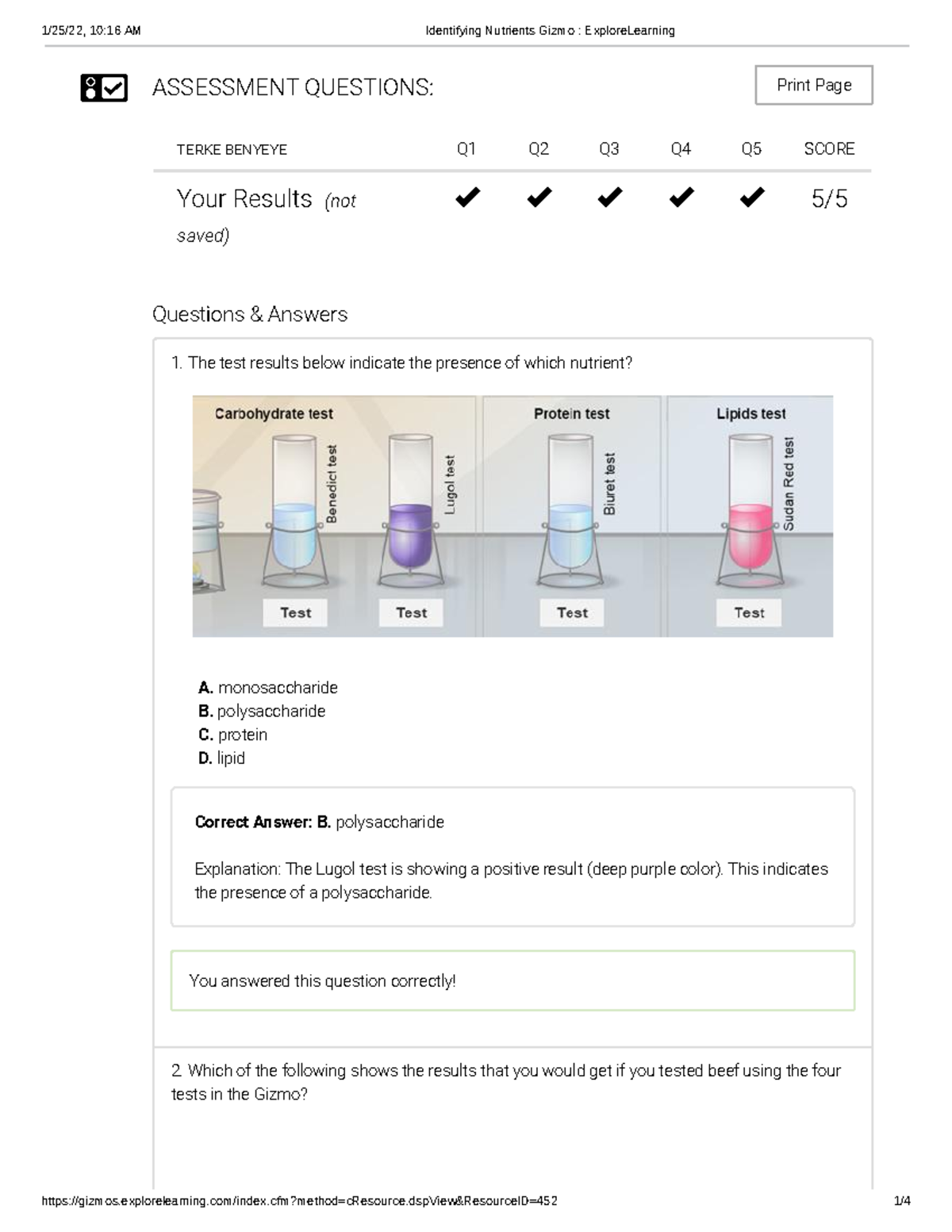 Identifying Nutrients Gizmo Explore Learning ASSESSMENT QUESTIONS 