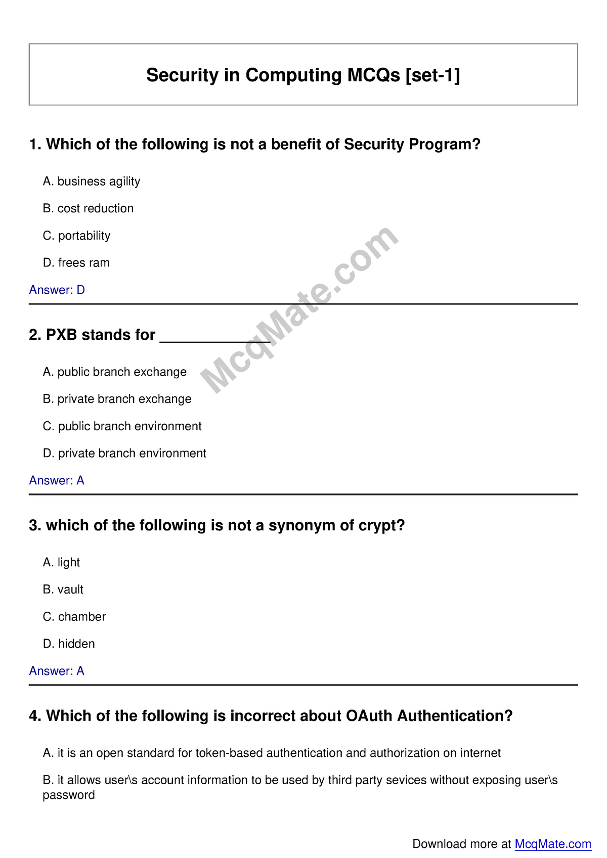 Security-in-computing Solved MCQs [set-1] Mcq Mate - Security In ...