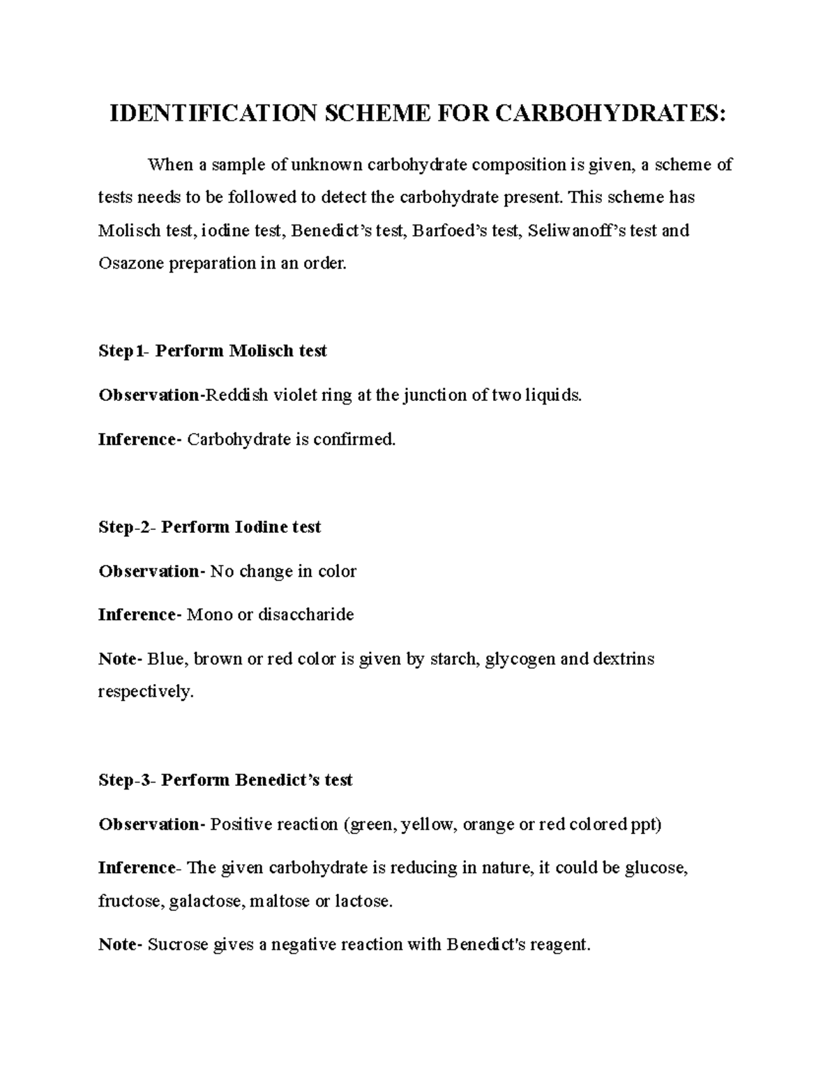 Carbohydrate analysis IDENTIFICATION SCHEME FOR CARBOHYDRATES When a