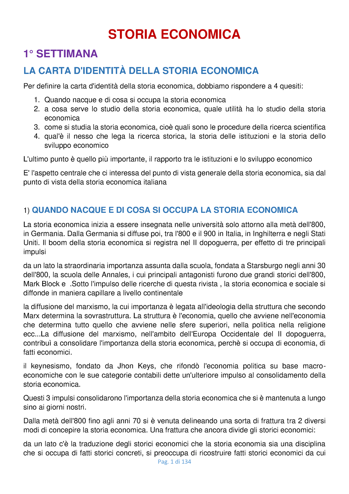 Appunti 1° Parziale Storia Economica Storia Economica 1° Settimana La Carta DidentitÀ Della 8525