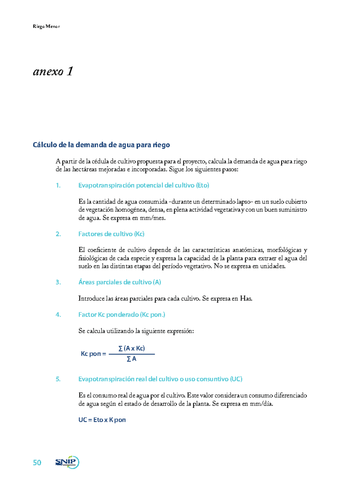 Calulo de demanda de agua para riego - 50 R iego Menor Cálculo de la ...