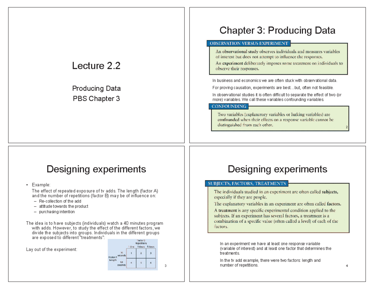 Lecture 2 Toegepaste Statistiek 1 - Chapter 3: Producing Data Lecture 2 ...