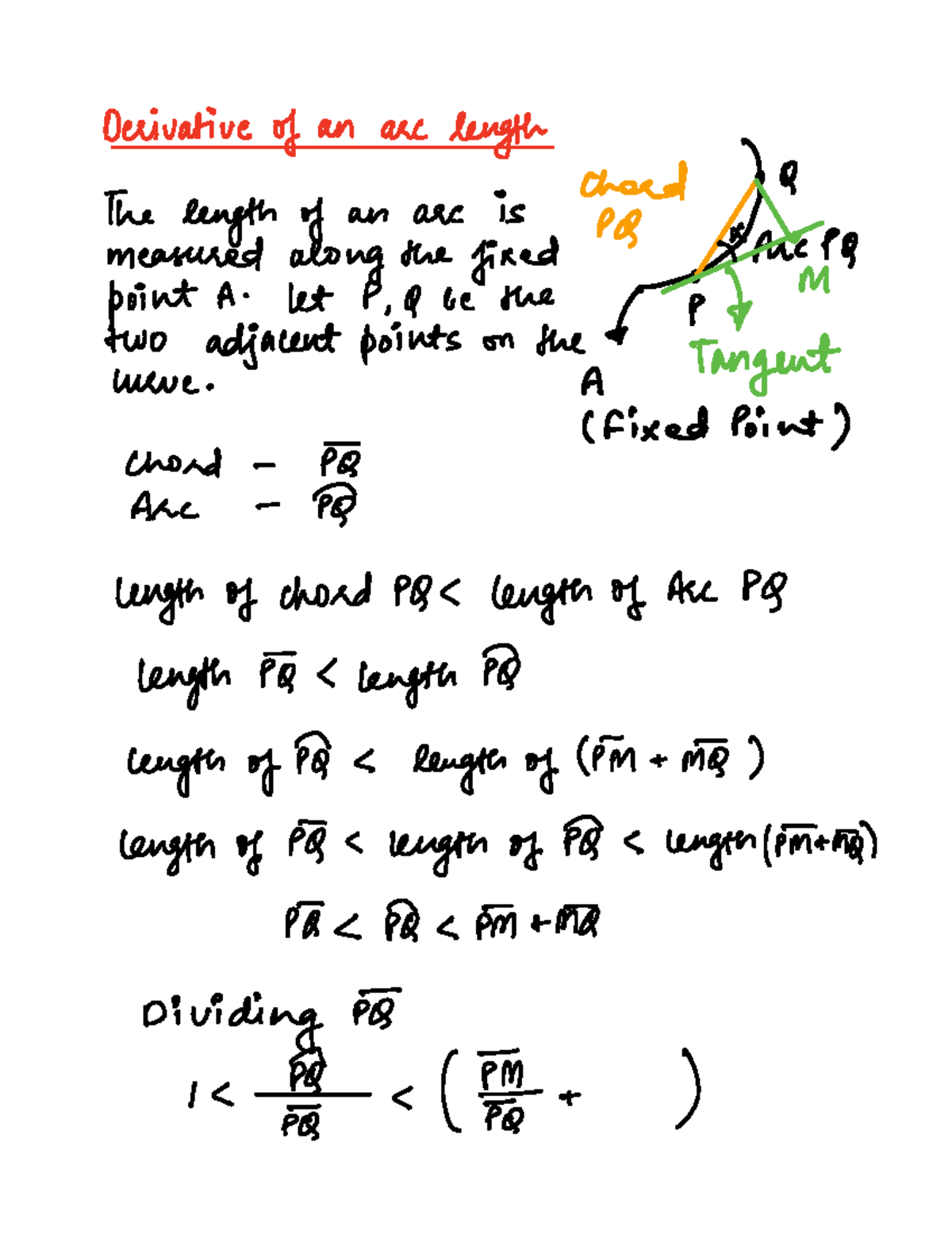 Notes mathethematics Derivative of an arc length The length of an arc is measured Mehaffey