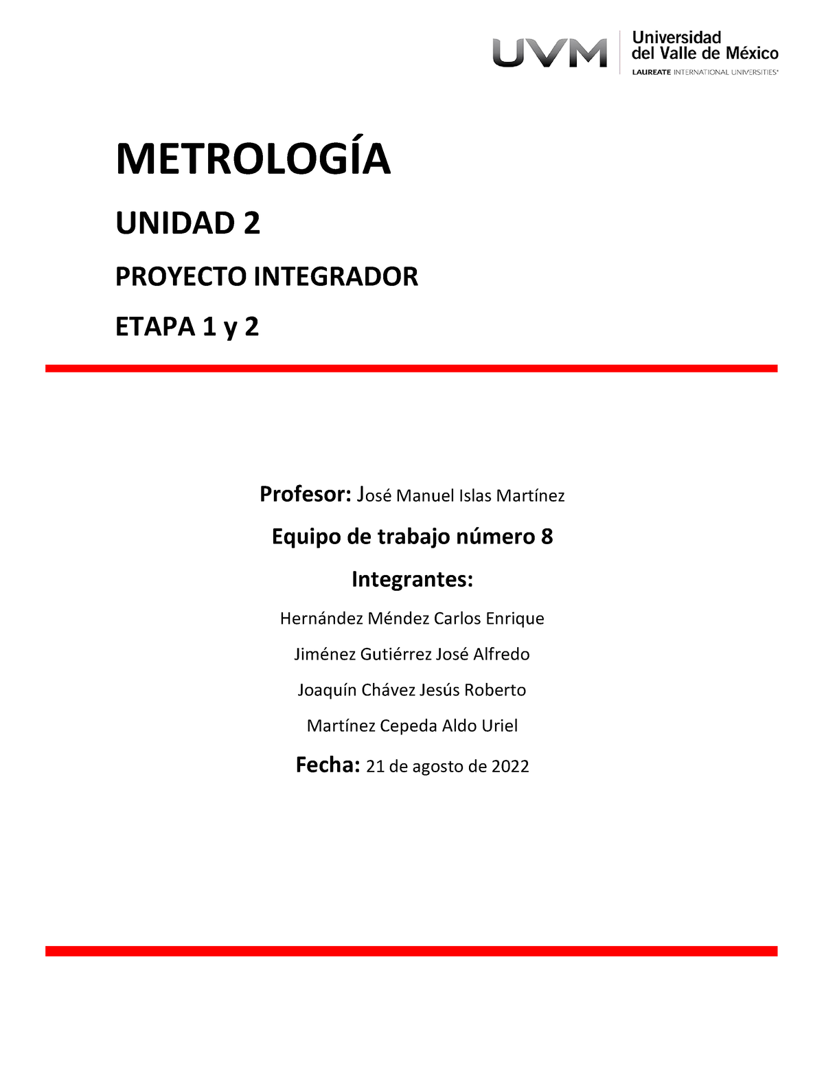 Actividad 5 Proyecto Integrador Etapa 2 MetrologÍa Unidad 2 Proyecto